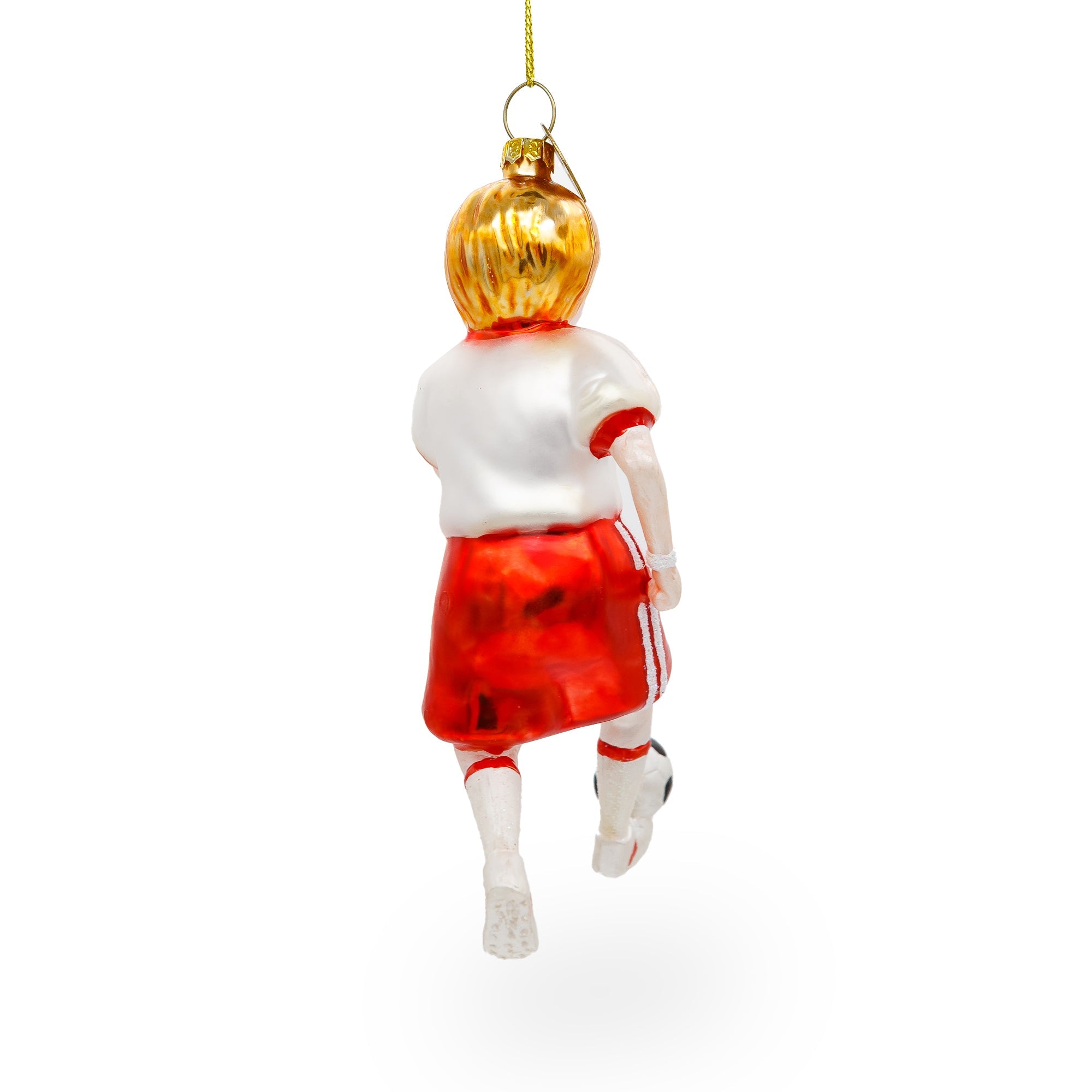 Sporty Girl Playing Soccer Blown - Glass Christmas Ornament