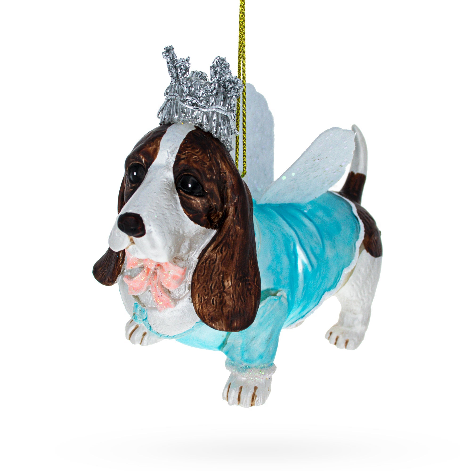 Regal Hound Dog In Crown And Costume - Blown Glass Christmas Ornament