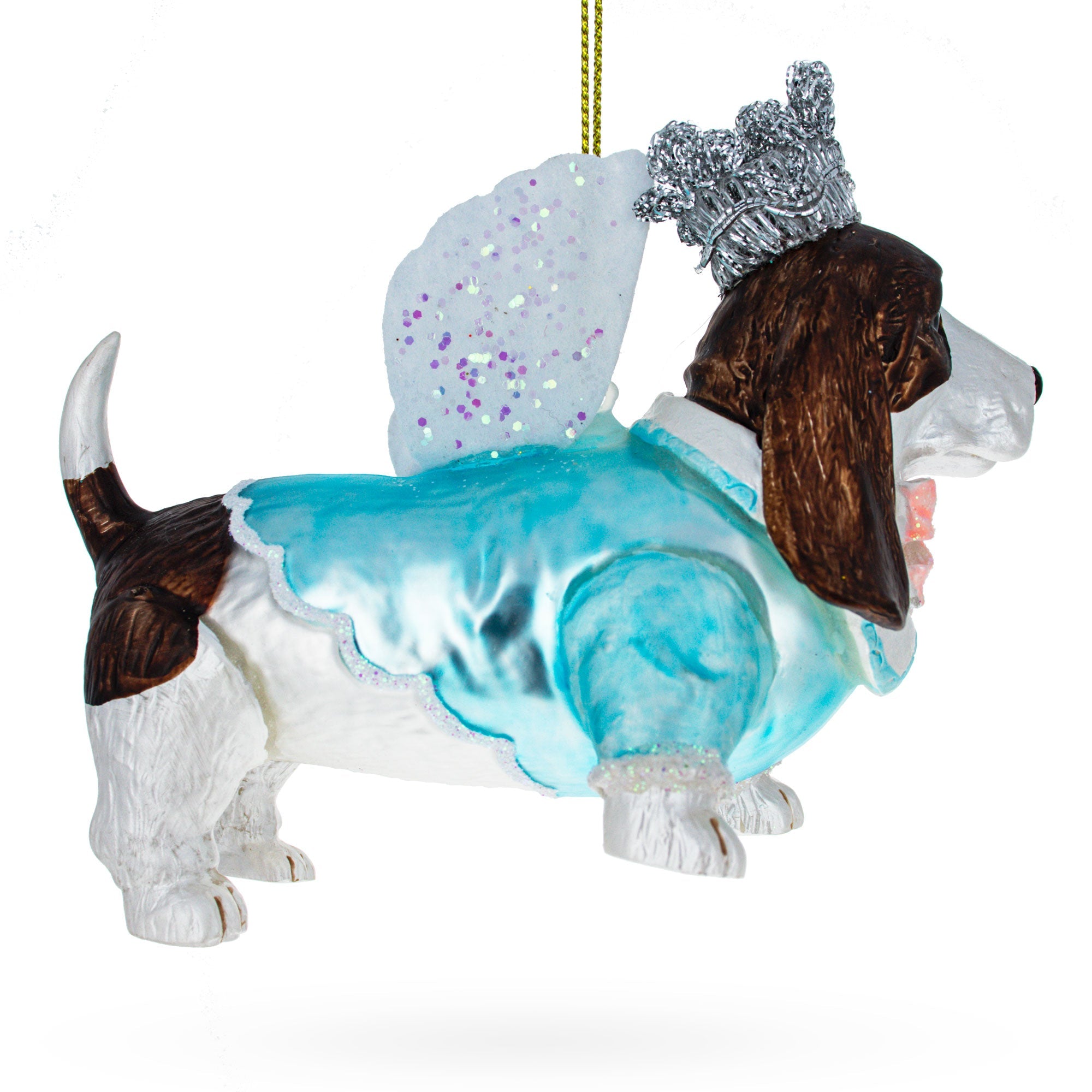 Regal Hound Dog In Crown And Costume - Blown Glass Christmas Ornament