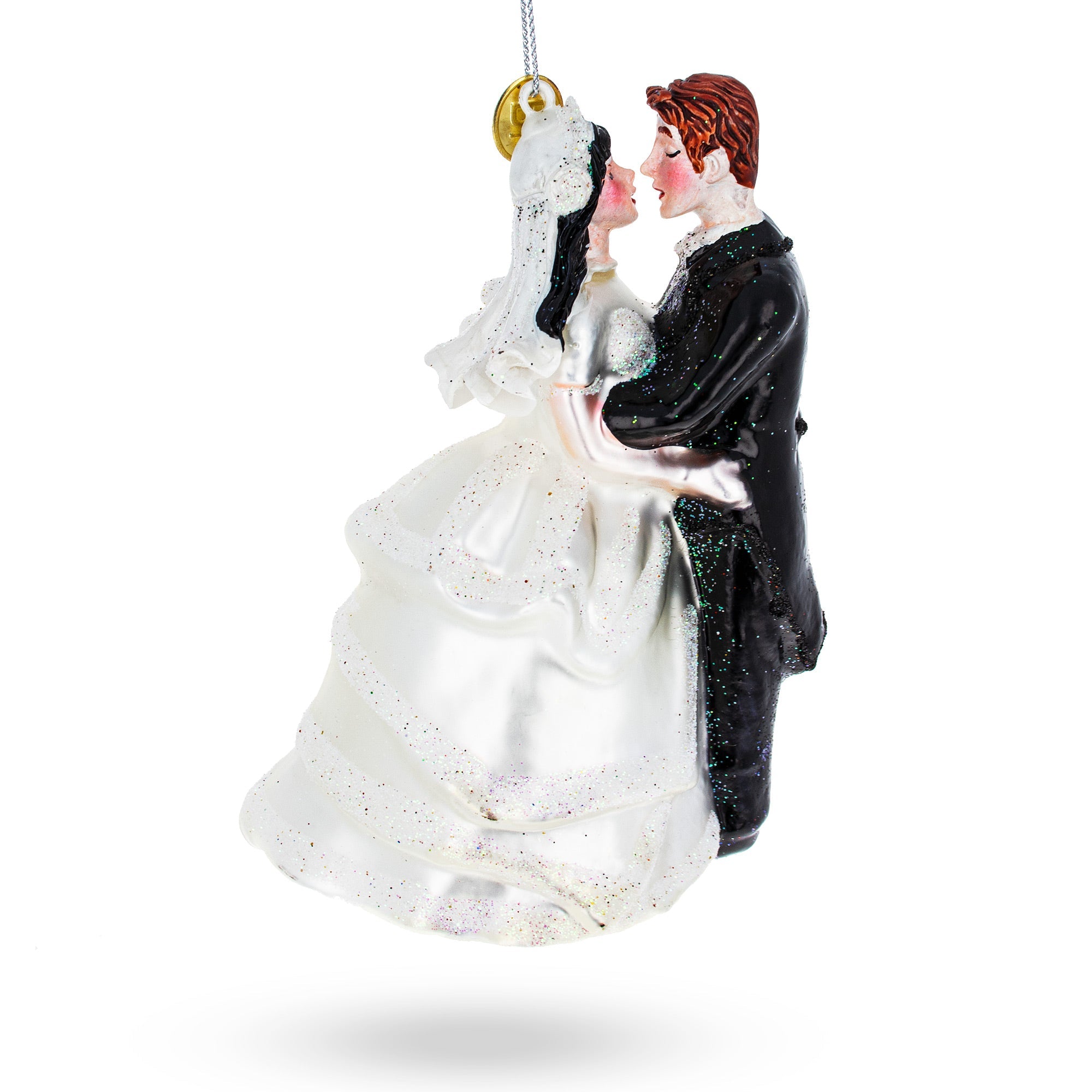 Enchanting Bride And Groom Wedding Kiss - Elegant Blown Glass Christmas Ornament