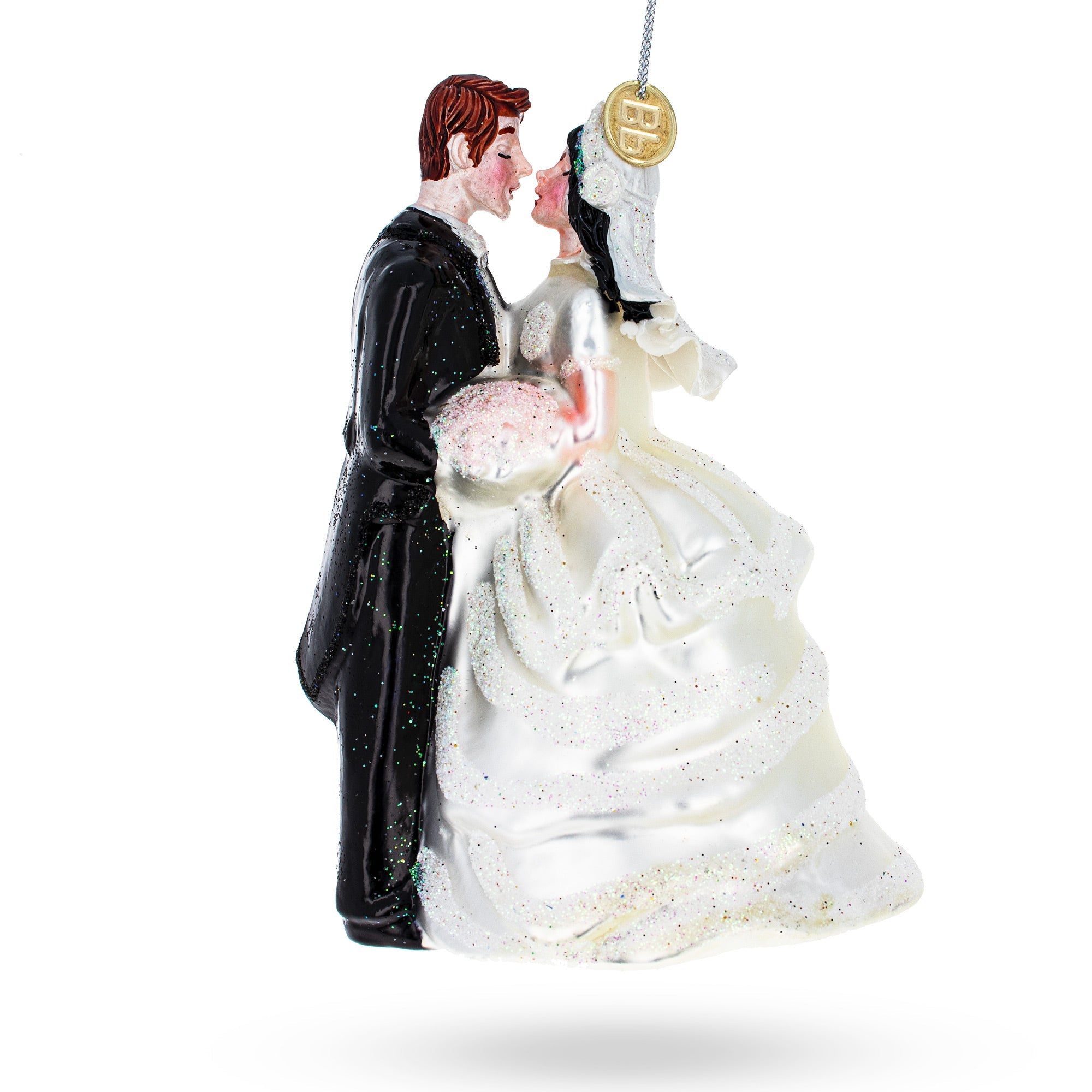 Enchanting Bride And Groom Wedding Kiss - Elegant Blown Glass Christmas Ornament