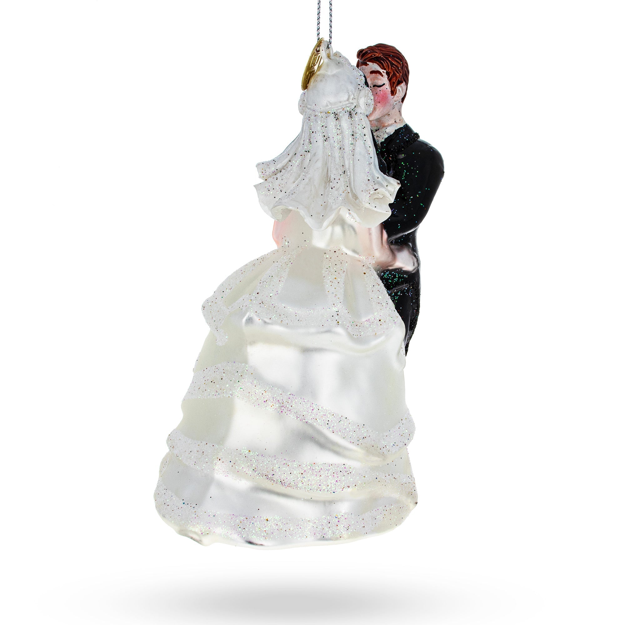 Enchanting Bride And Groom Wedding Kiss - Elegant Blown Glass Christmas Ornament