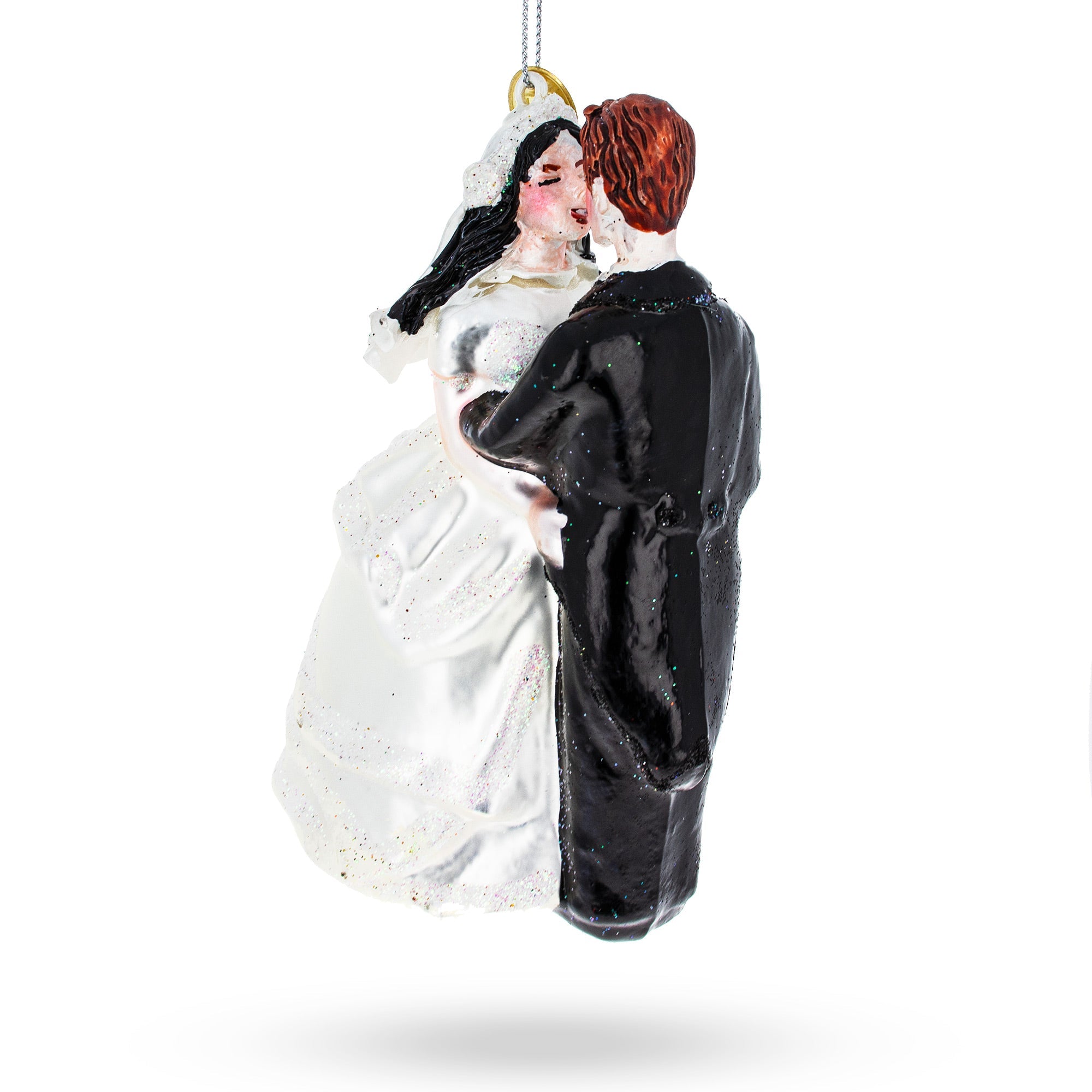 Enchanting Bride And Groom Wedding Kiss - Elegant Blown Glass Christmas Ornament