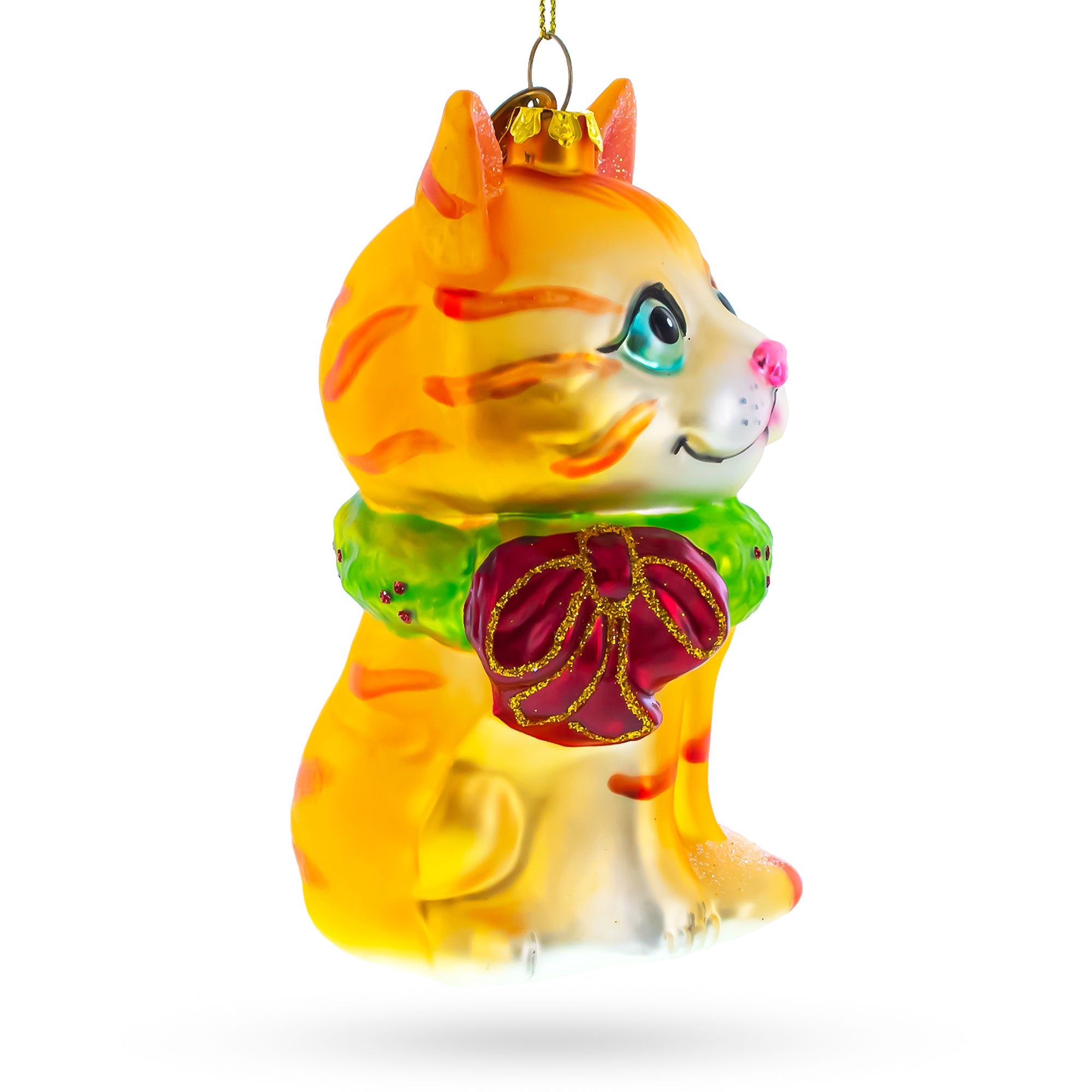 Vibrant Orange Cat - Blown Glass Christmas Ornament