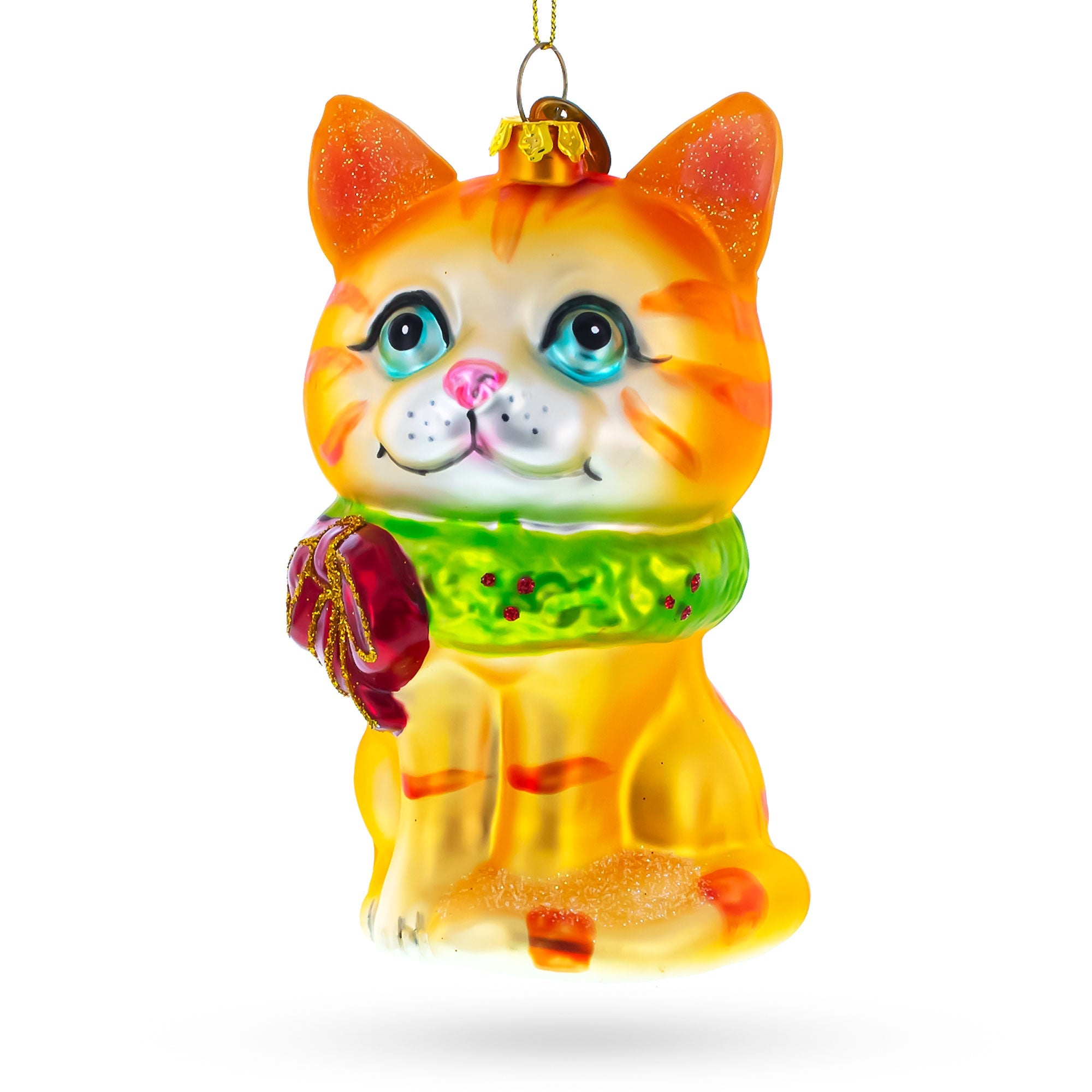 Vibrant Orange Cat - Blown Glass Christmas Ornament