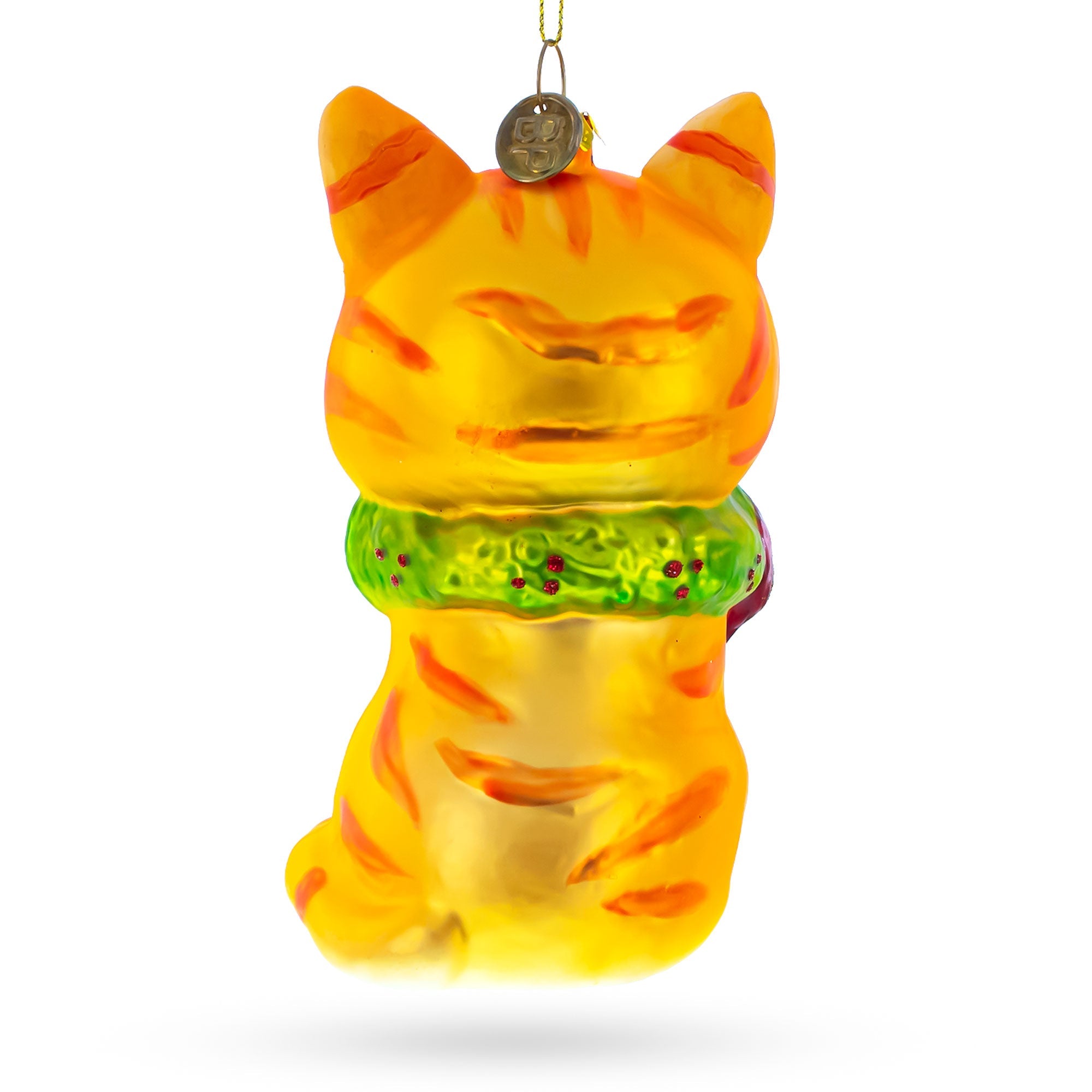 Vibrant Orange Cat - Blown Glass Christmas Ornament