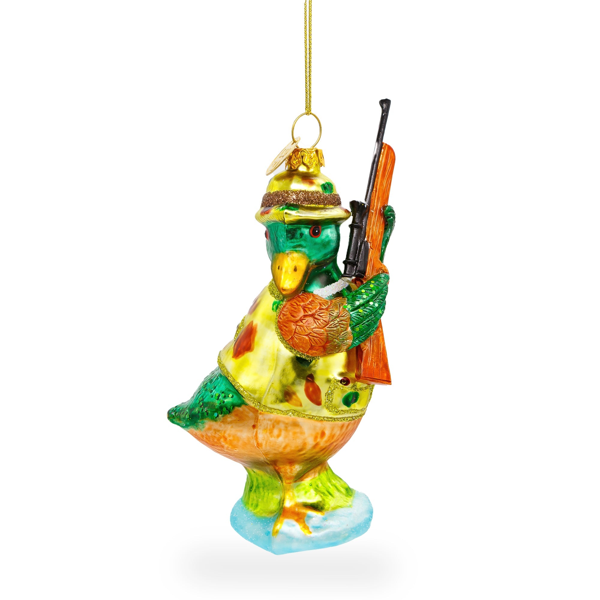 Adventurous Duck The Hunter - Blown Glass Christmas Ornament