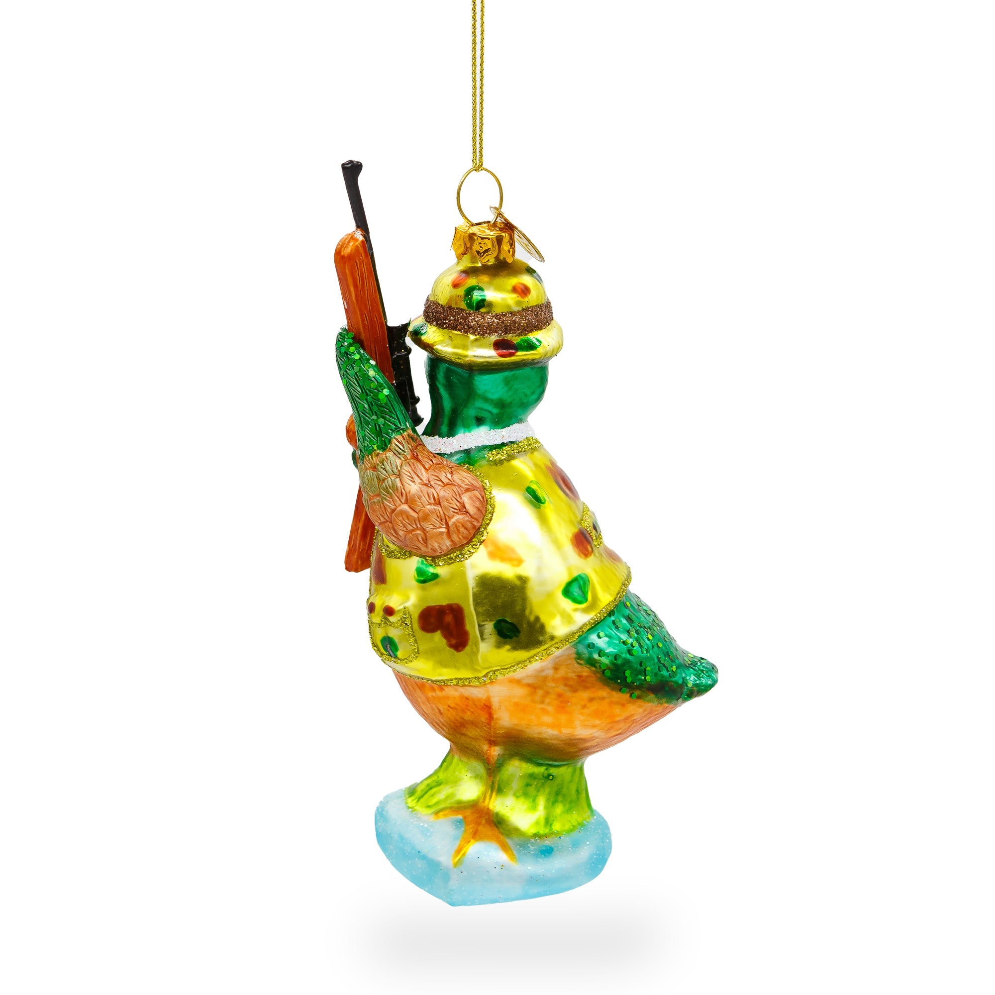 Adventurous Duck The Hunter - Blown Glass Christmas Ornament