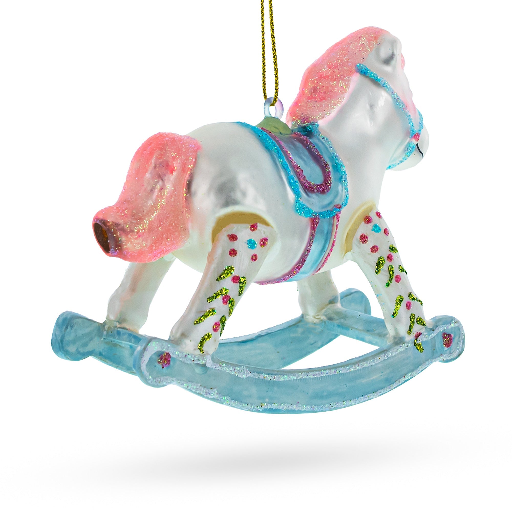 Baby Boy's Blue Rocking Horse - Lovable Blown Glass Christmas Ornament