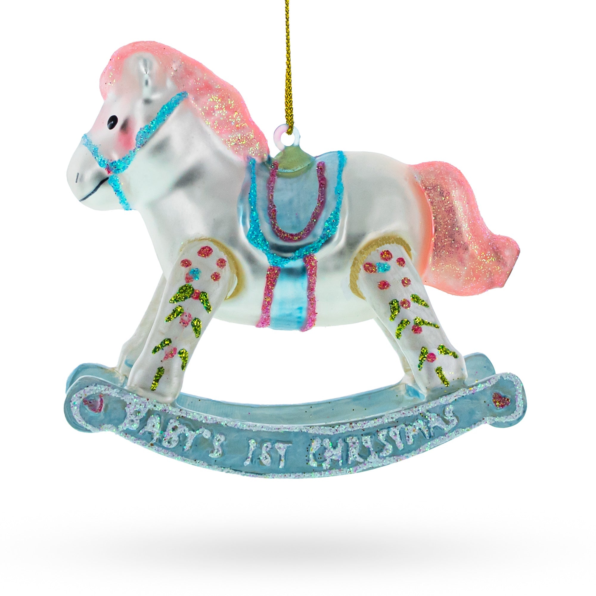 Baby Boy's Blue Rocking Horse - Lovable Blown Glass Christmas Ornament