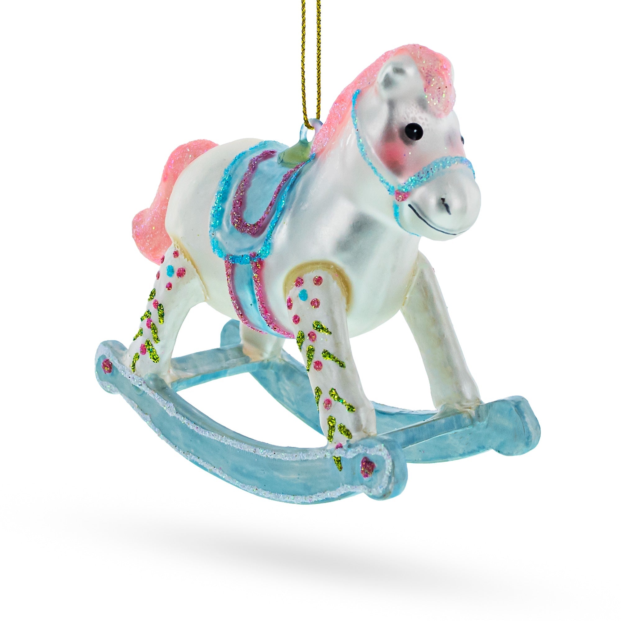 Baby Boy's Blue Rocking Horse - Lovable Blown Glass Christmas Ornament