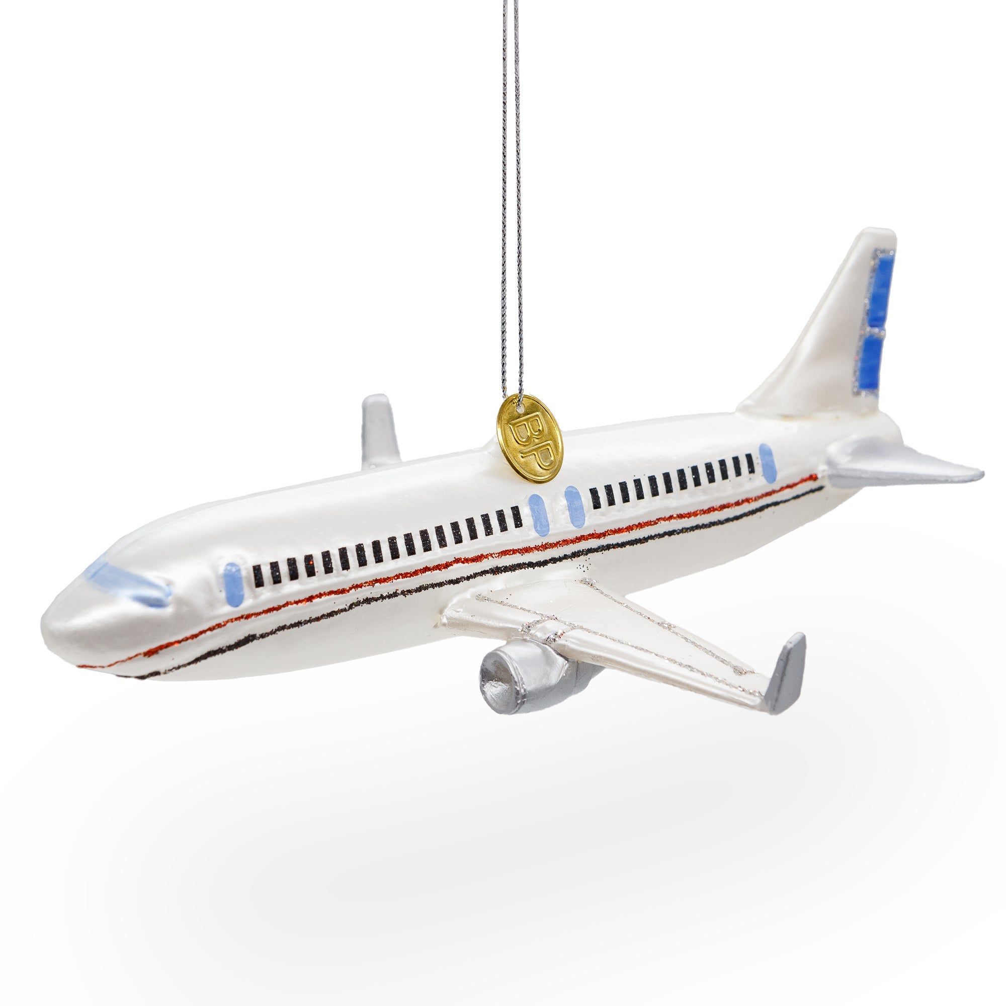 Passenger Jet Airplane - Blown Glass Christmas Ornament