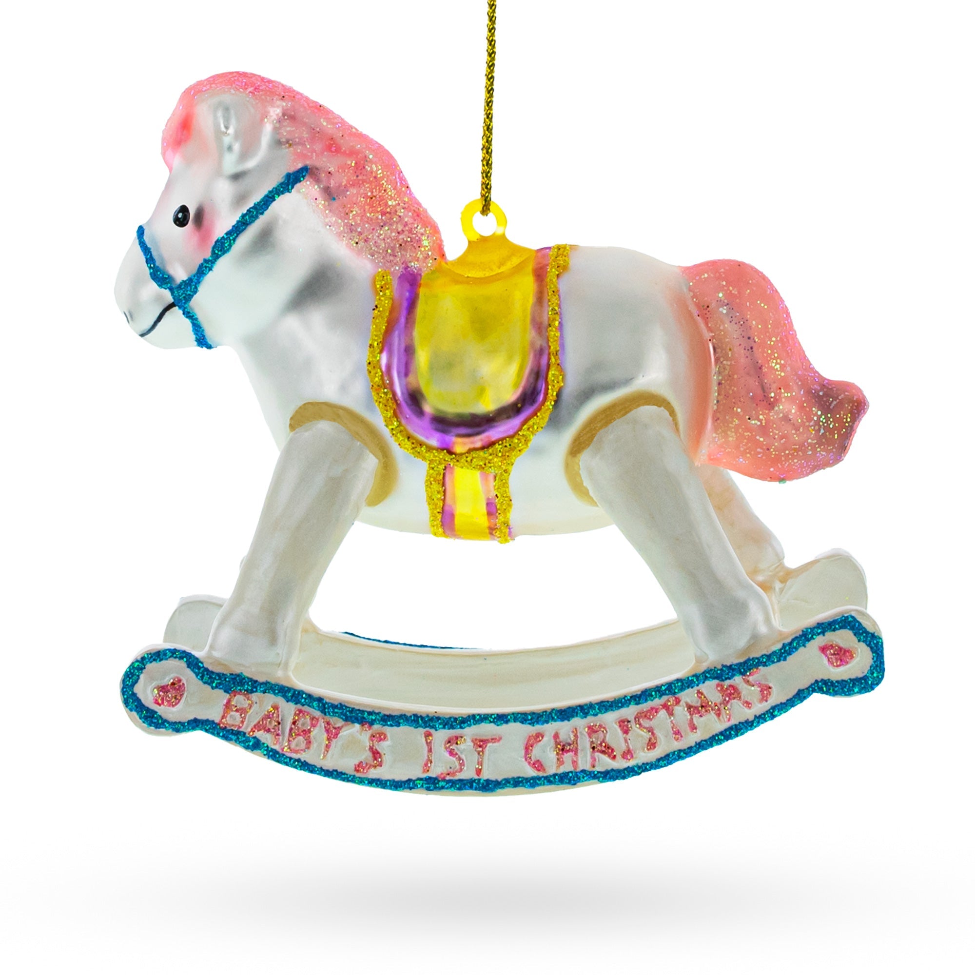 Baby Girl's Pink Rocking Horse - Lovable Blown Glass Christmas Ornament