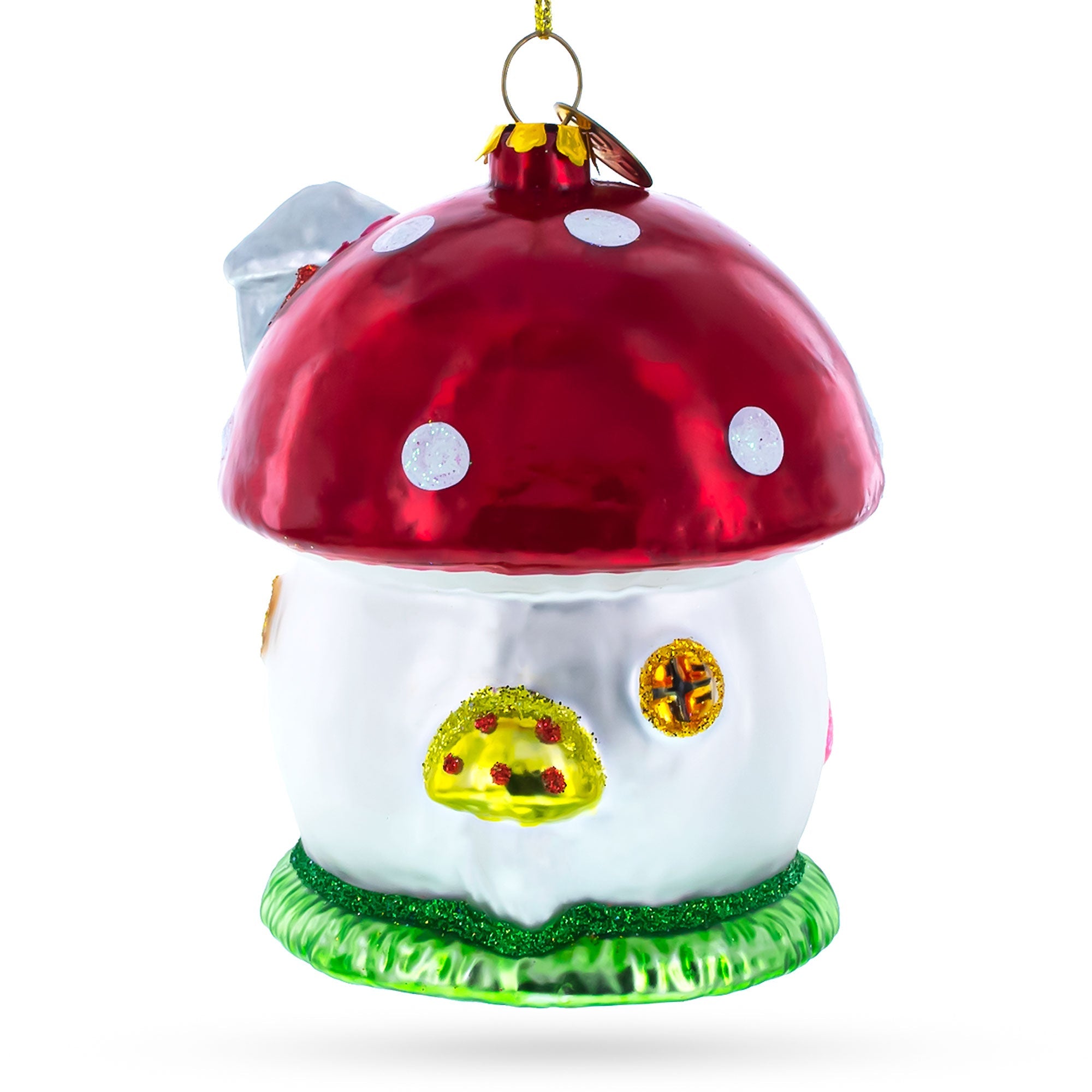 Whimsical Fairy Tale Mushroom House - Blown Glass Christmas Ornament