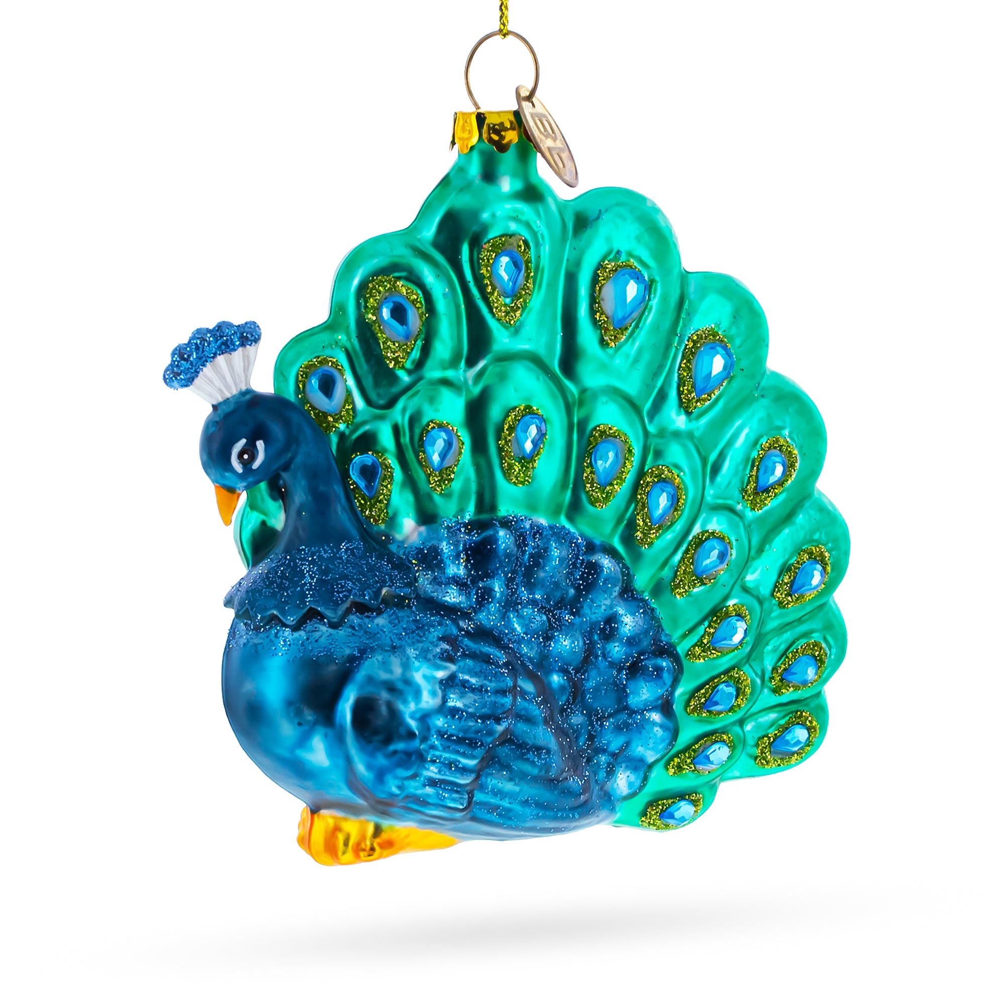 Chic Peacock - Blown Glass Christmas Ornament