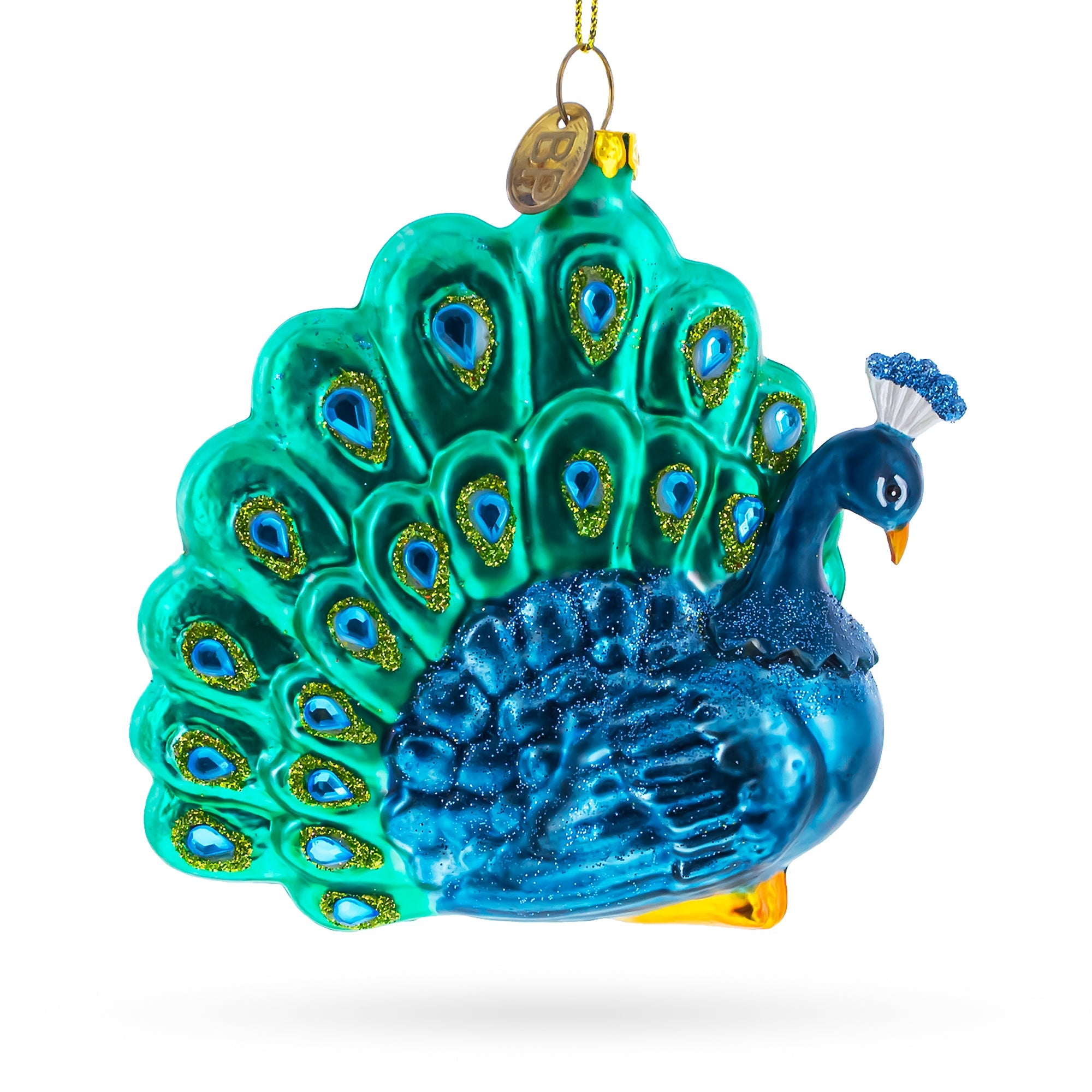 Chic Peacock - Blown Glass Christmas Ornament