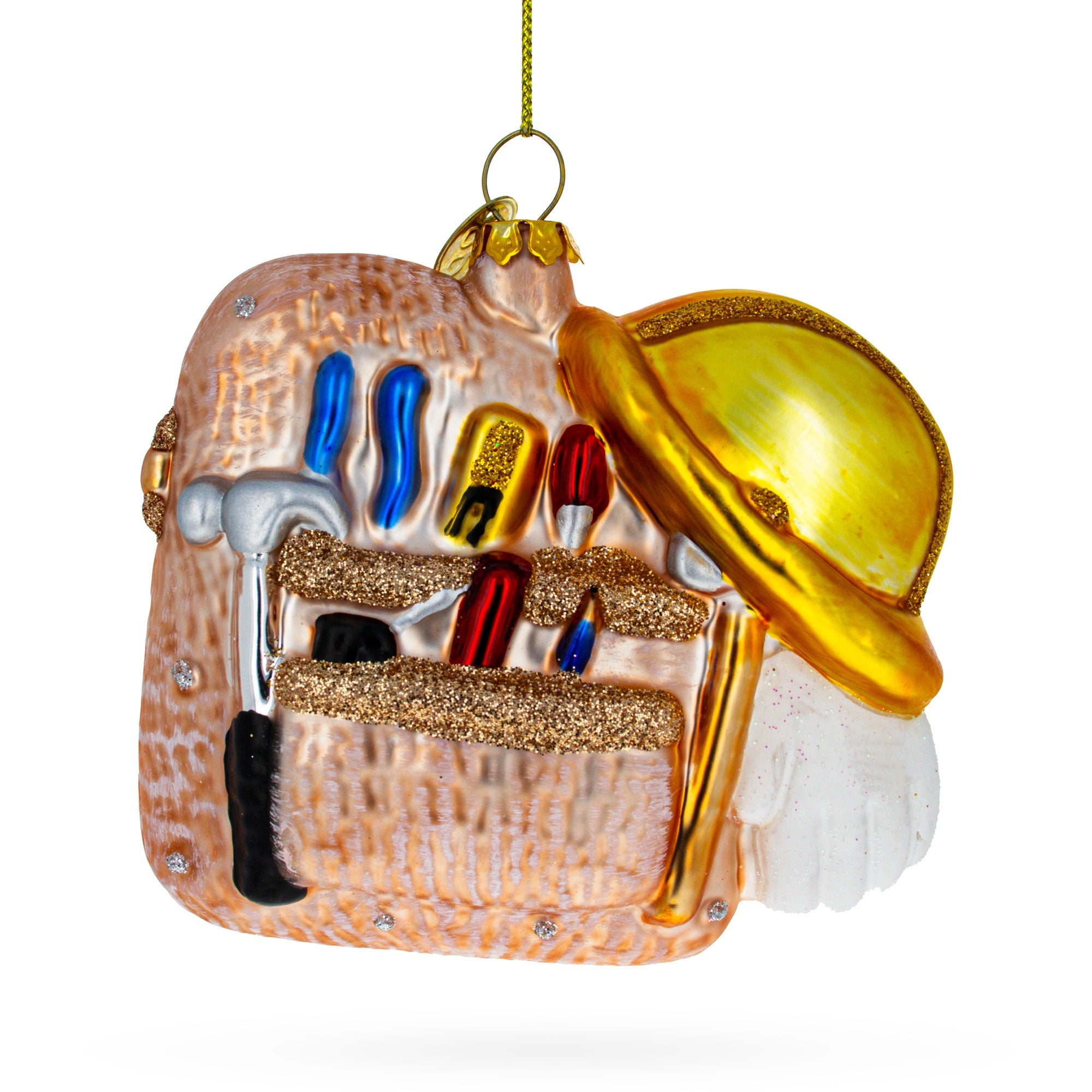 Hardworking Construction Worker Toolbox - Blown Glass Christmas Ornament