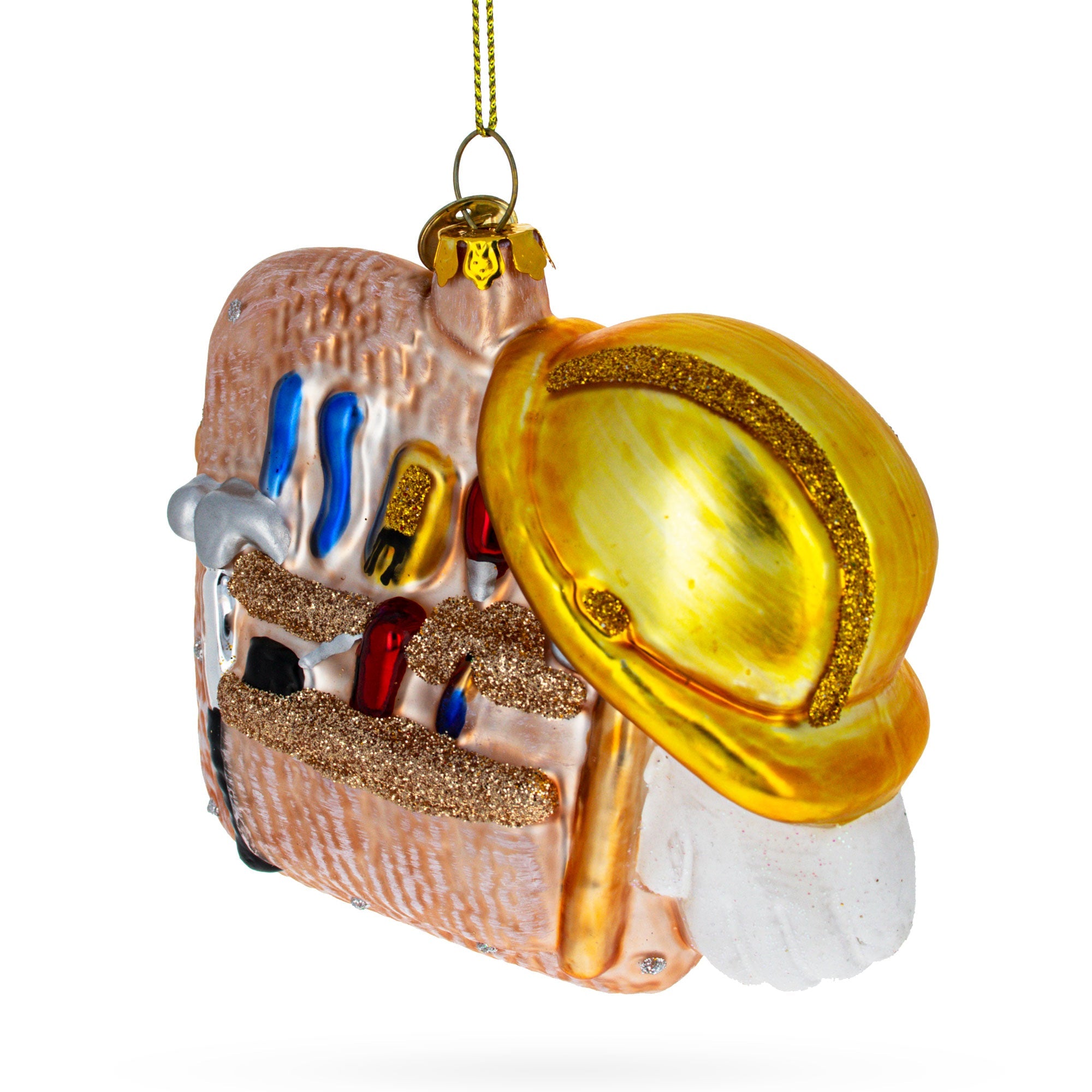 Hardworking Construction Worker Toolbox - Blown Glass Christmas Ornament