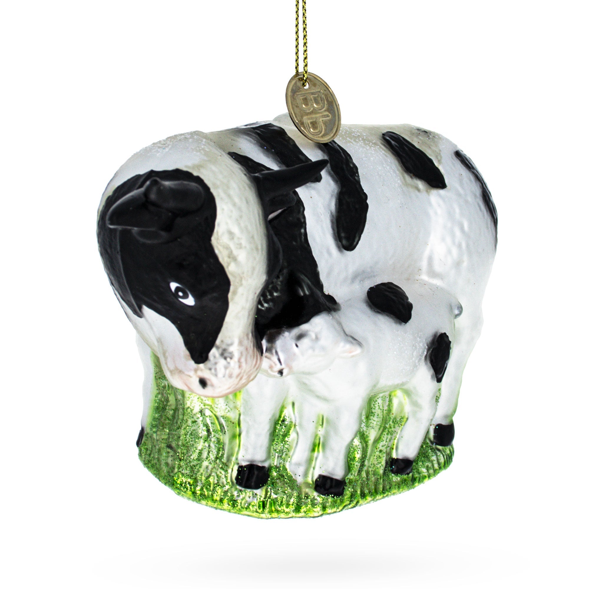 Nurturing Cow With Calf - Blown Glass Christmas Ornament