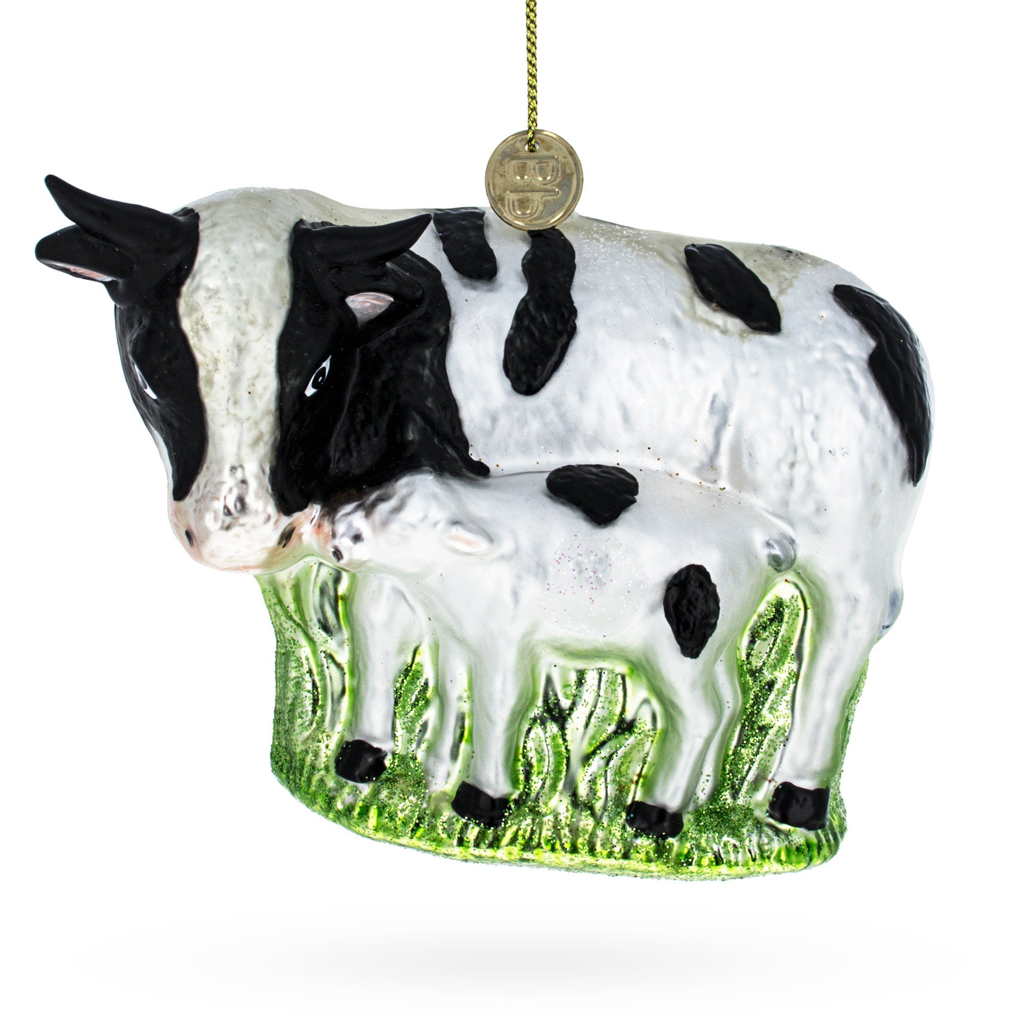 Nurturing Cow With Calf - Blown Glass Christmas Ornament