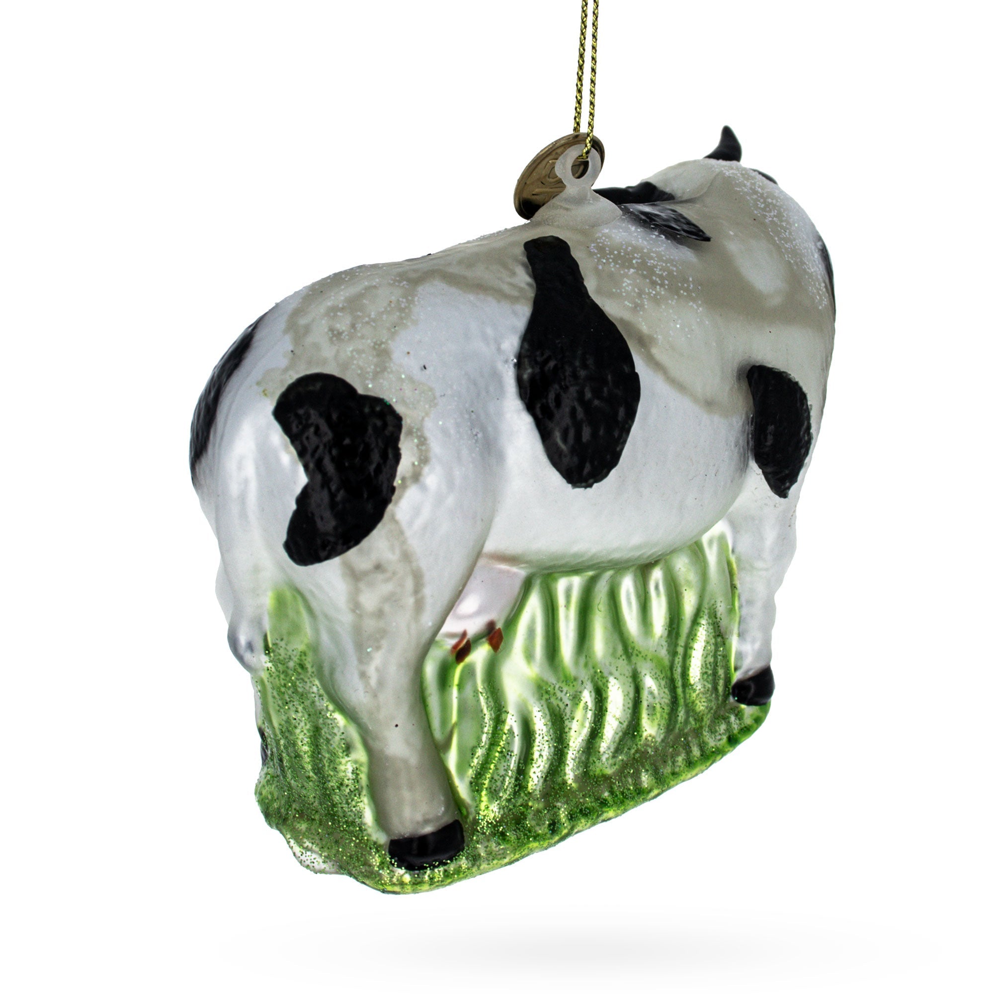 Nurturing Cow With Calf - Blown Glass Christmas Ornament