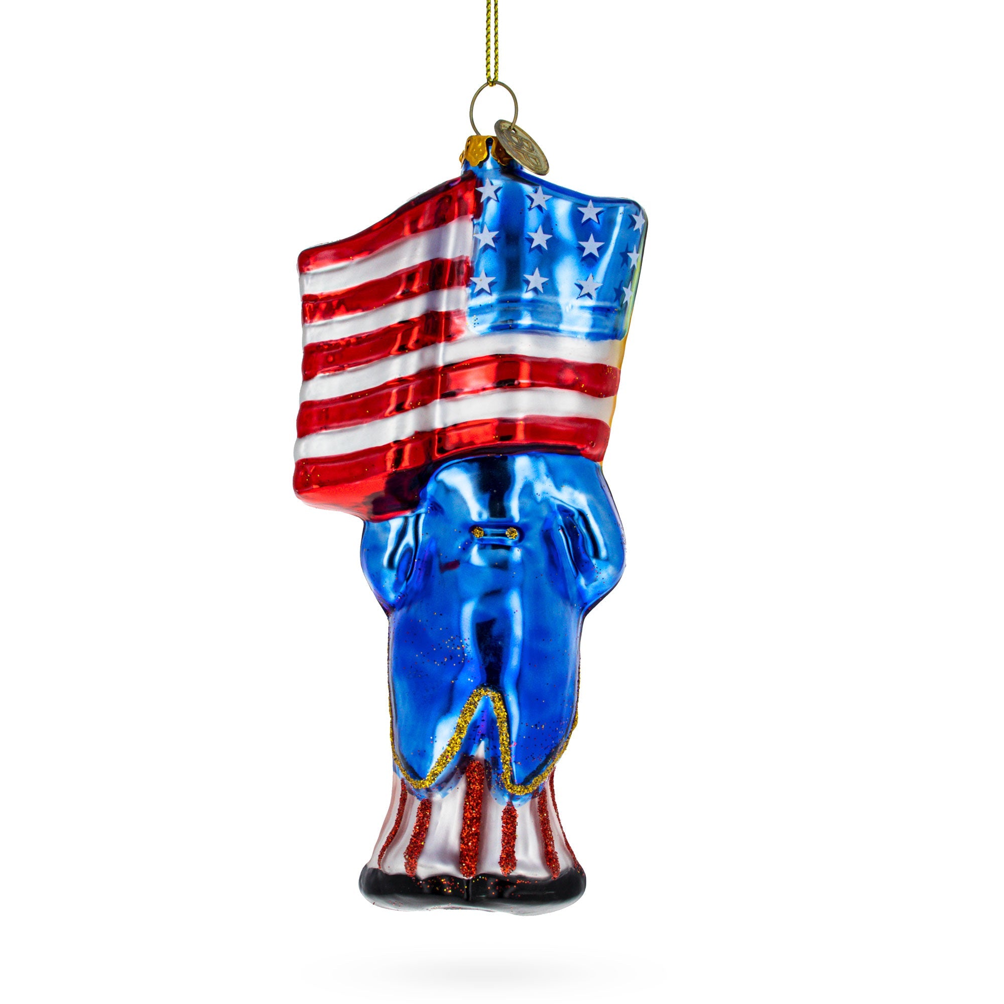 Patriotic Santa Carrying American Flag - Blown Glass Christmas Ornament