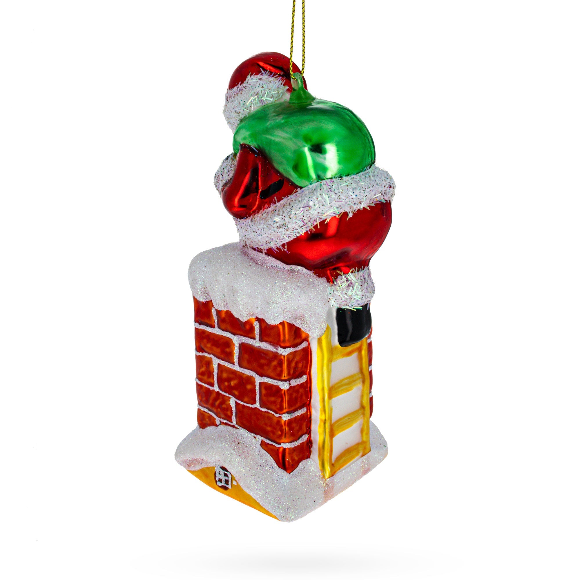 Santa Climbing Chimney - Festive Blown Glass Christmas Ornament