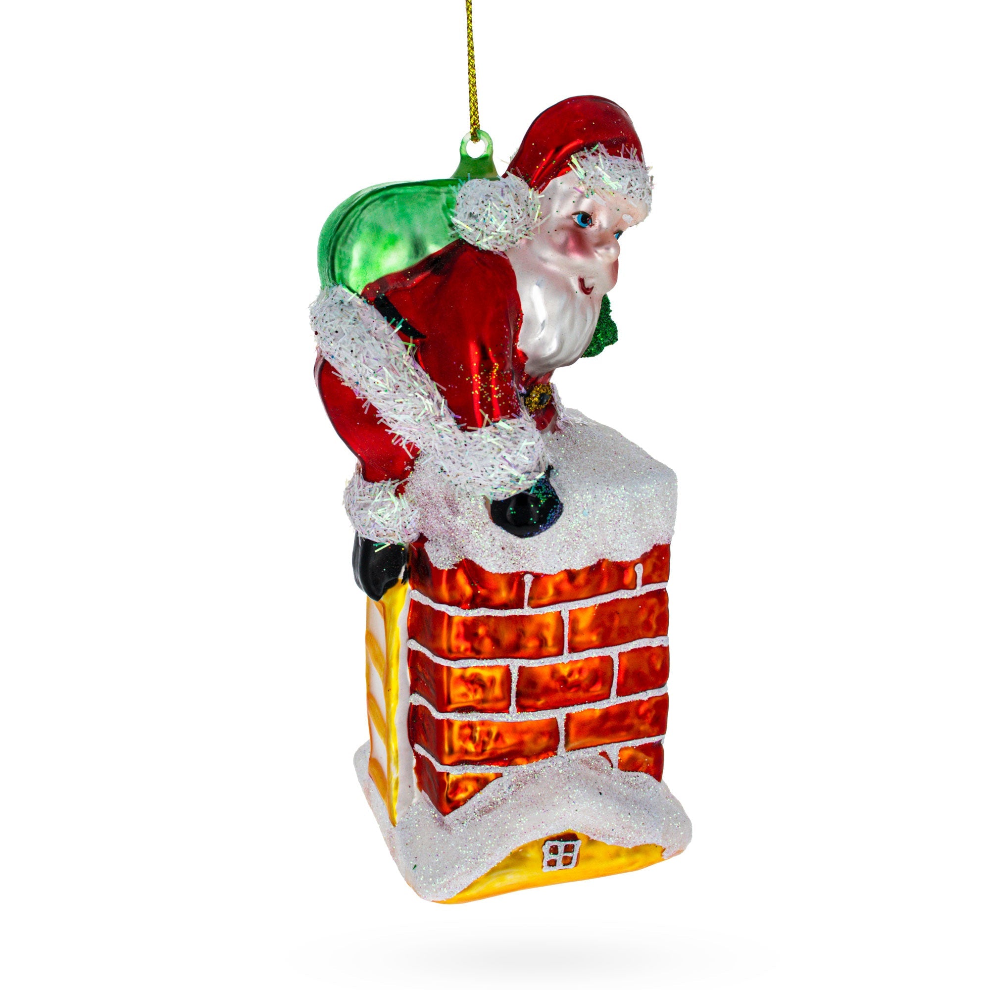 Santa Climbing Chimney - Festive Blown Glass Christmas Ornament