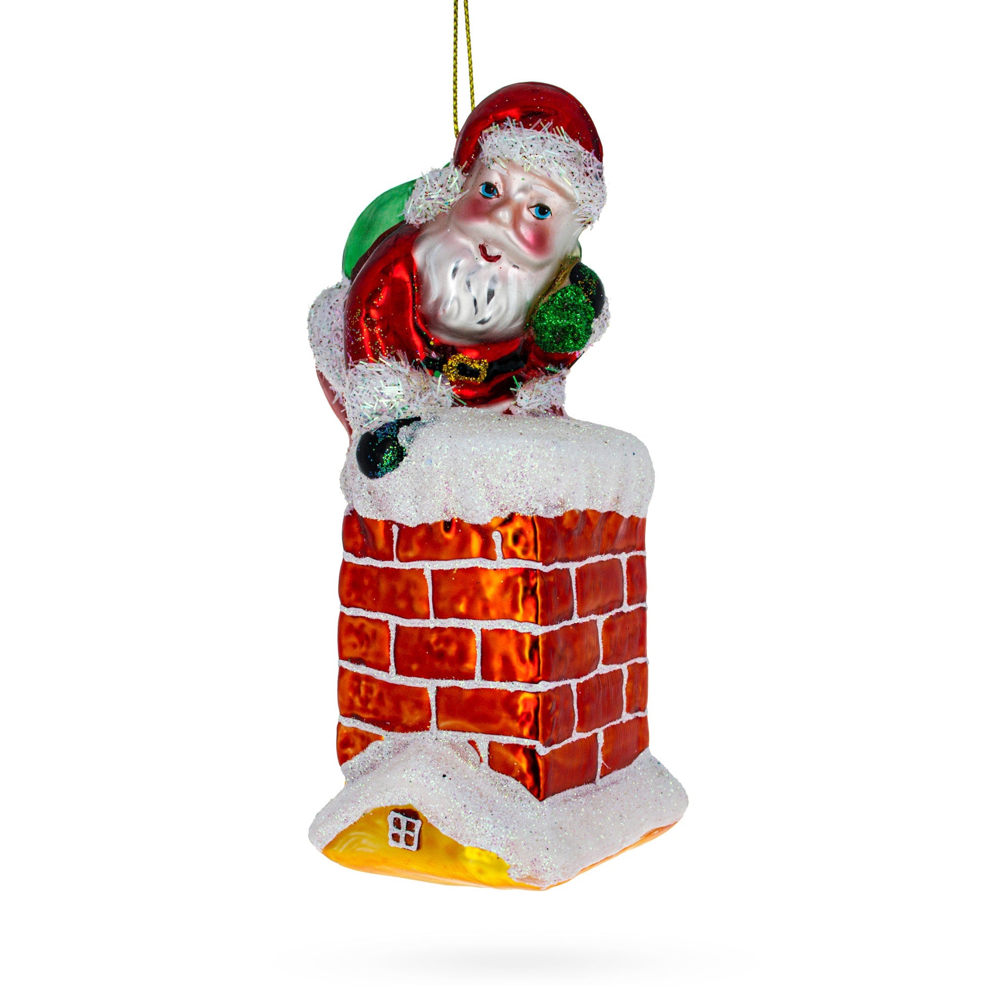 Santa Climbing Chimney - Festive Blown Glass Christmas Ornament