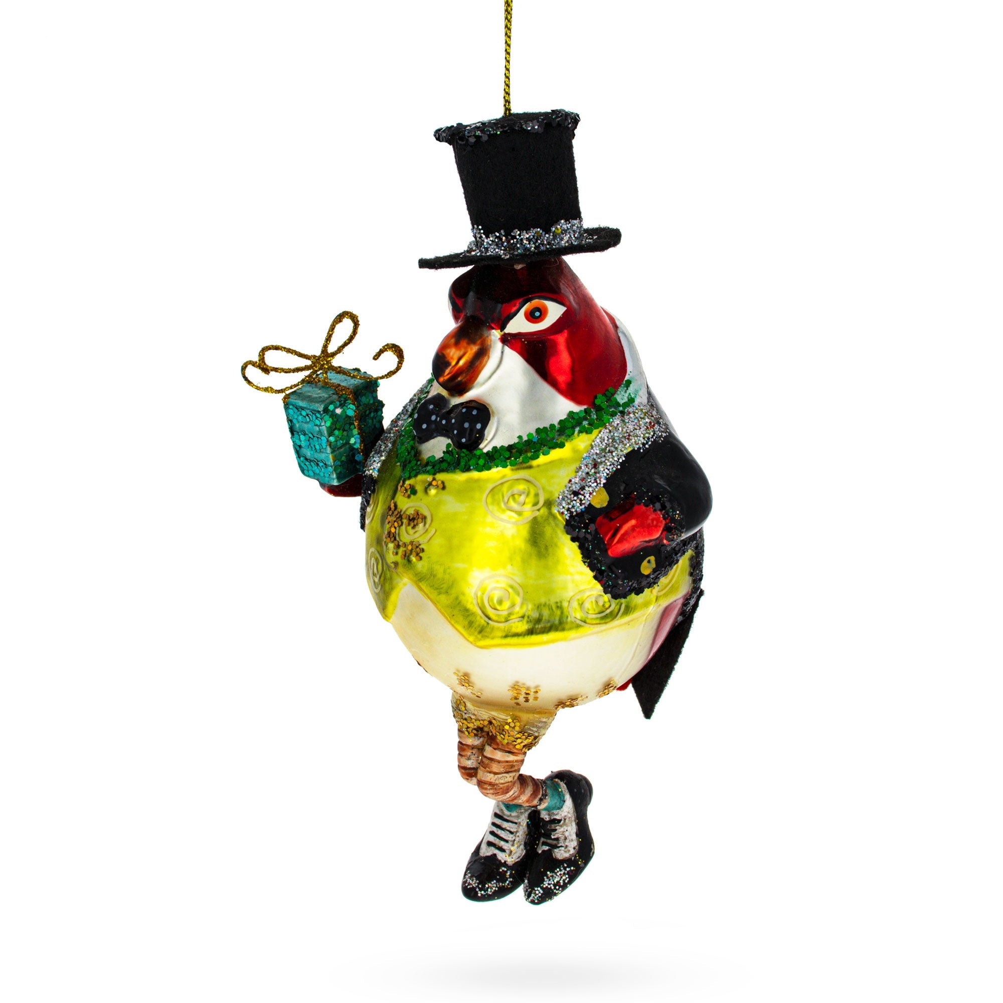 Cute Penguin In Black Hat - Blown Glass Christmas Ornament