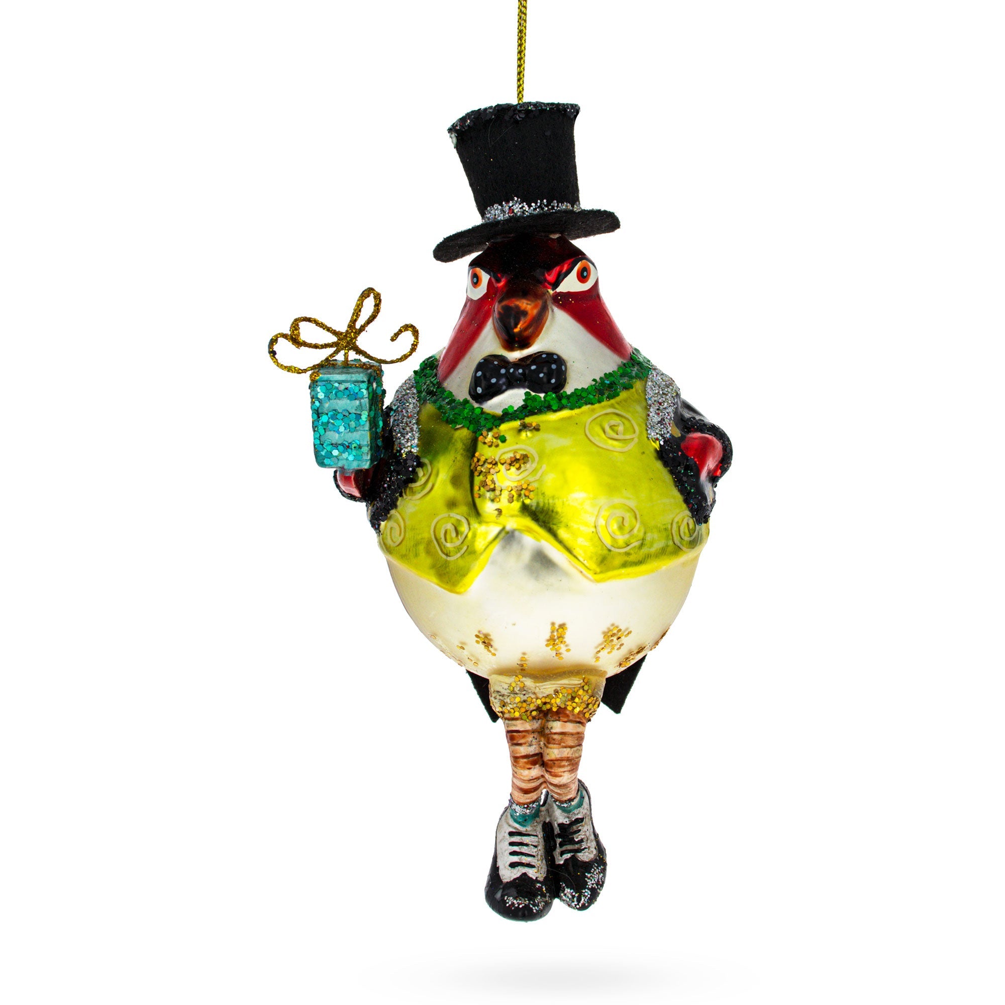 Cute Penguin In Black Hat - Blown Glass Christmas Ornament