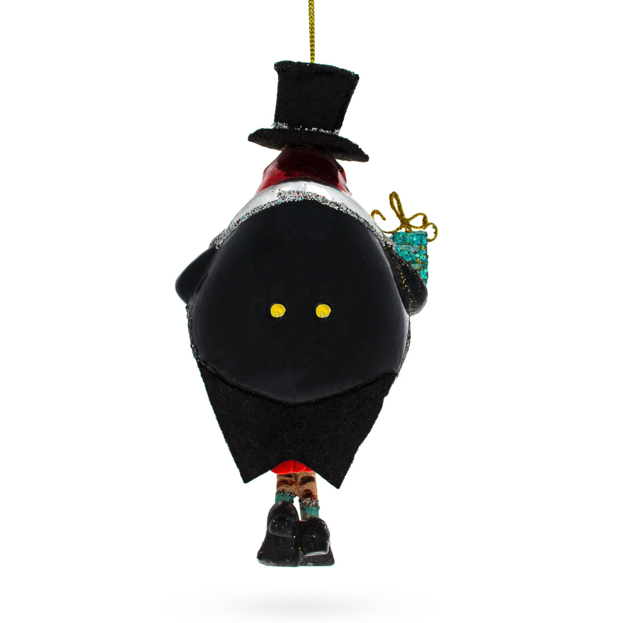 Cute Penguin In Black Hat - Blown Glass Christmas Ornament