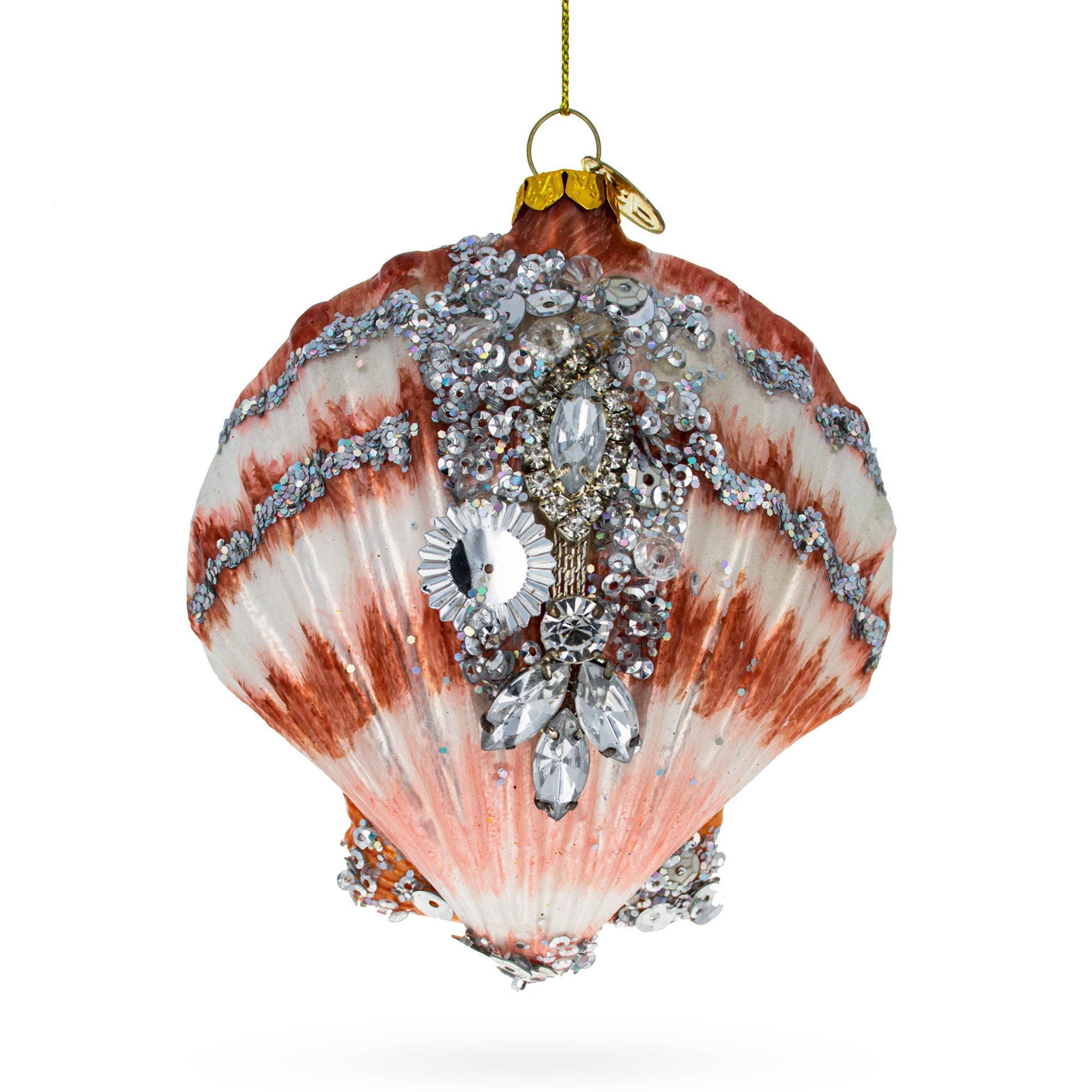 Elegant Sparkling Seashells - Blown Glass Christmas Ornament