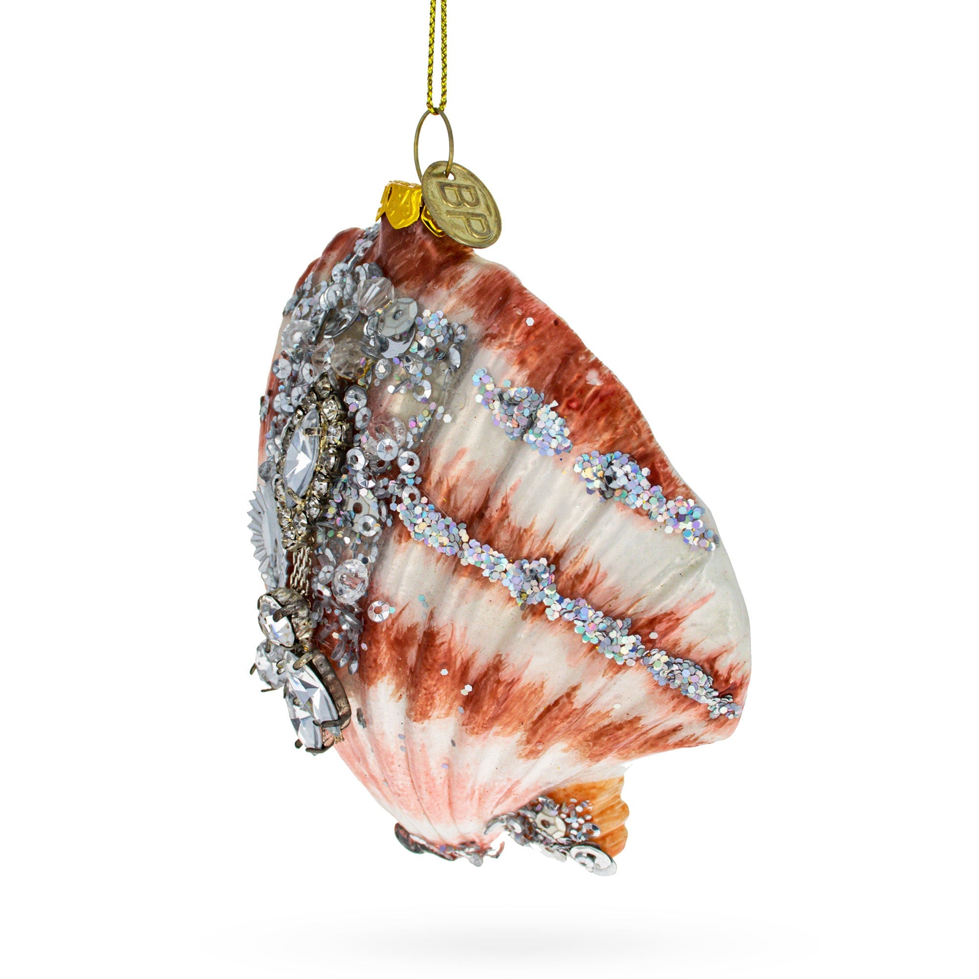 Elegant Sparkling Seashells - Blown Glass Christmas Ornament