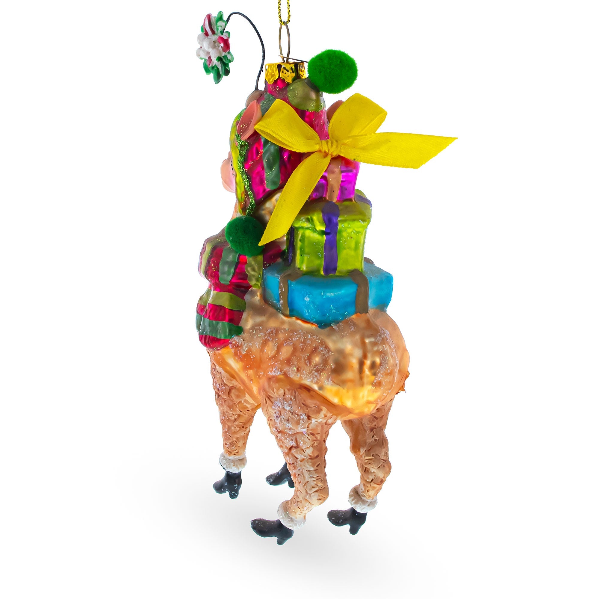 Colorful Lama Carrying Gifts - Blown Glass Christmas Ornament