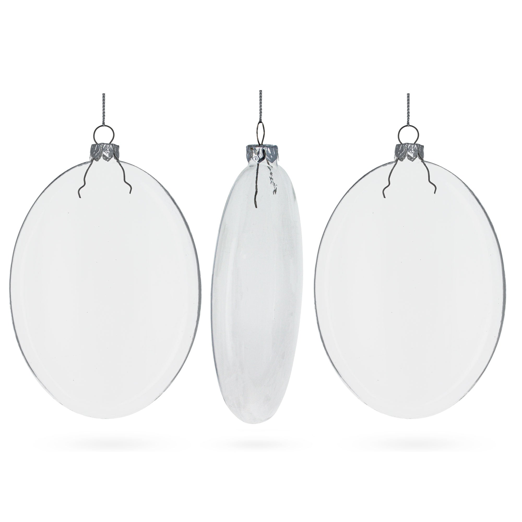 Elegant Set Of 3 Oval Flat Discs Clear - Blown Glass Christmas Ornament, 5 Inches (127 Mm)