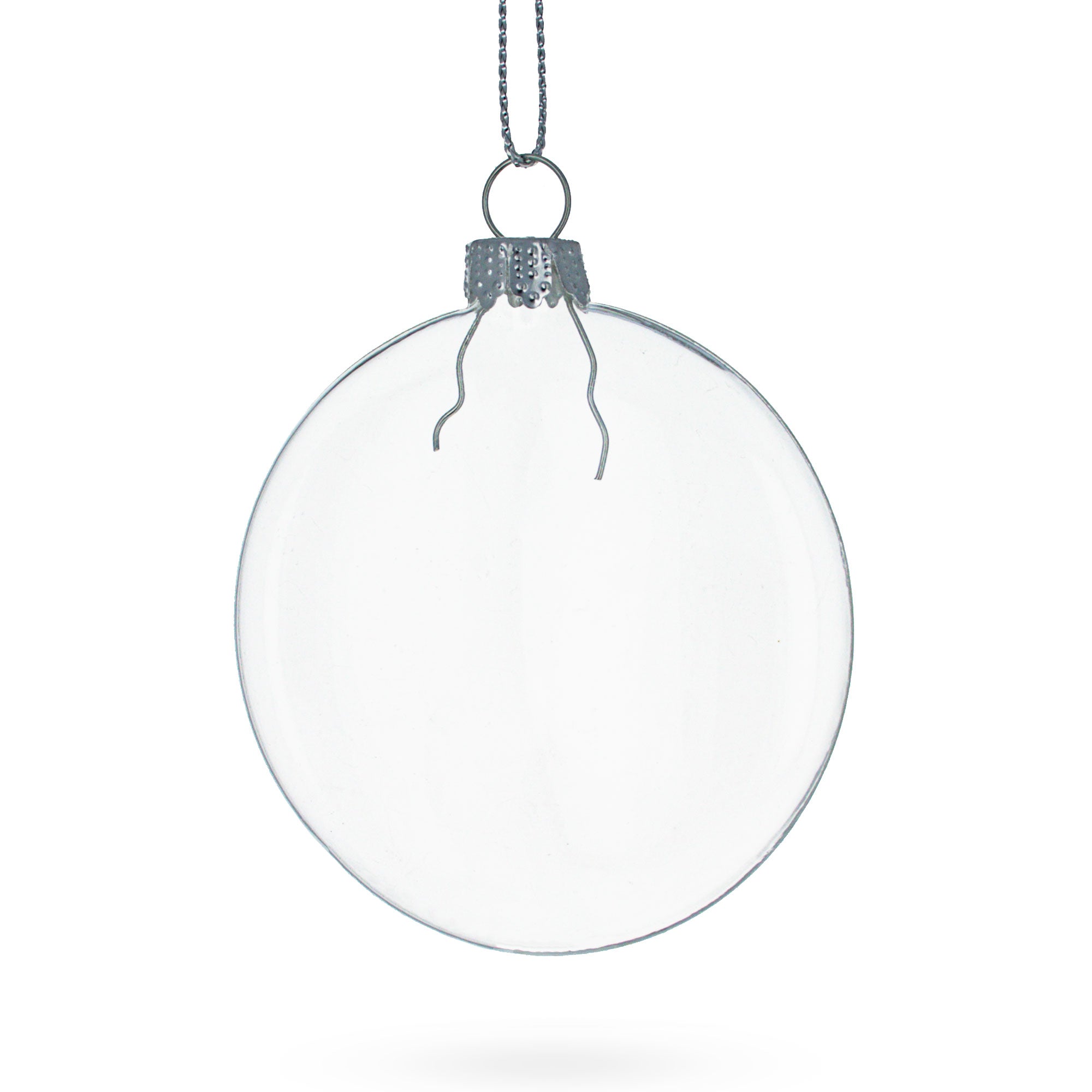 Set Of 3 Flat Disc Clear - Blown Glass Christmas Ornaments 3.7 Inches (94 Mm)