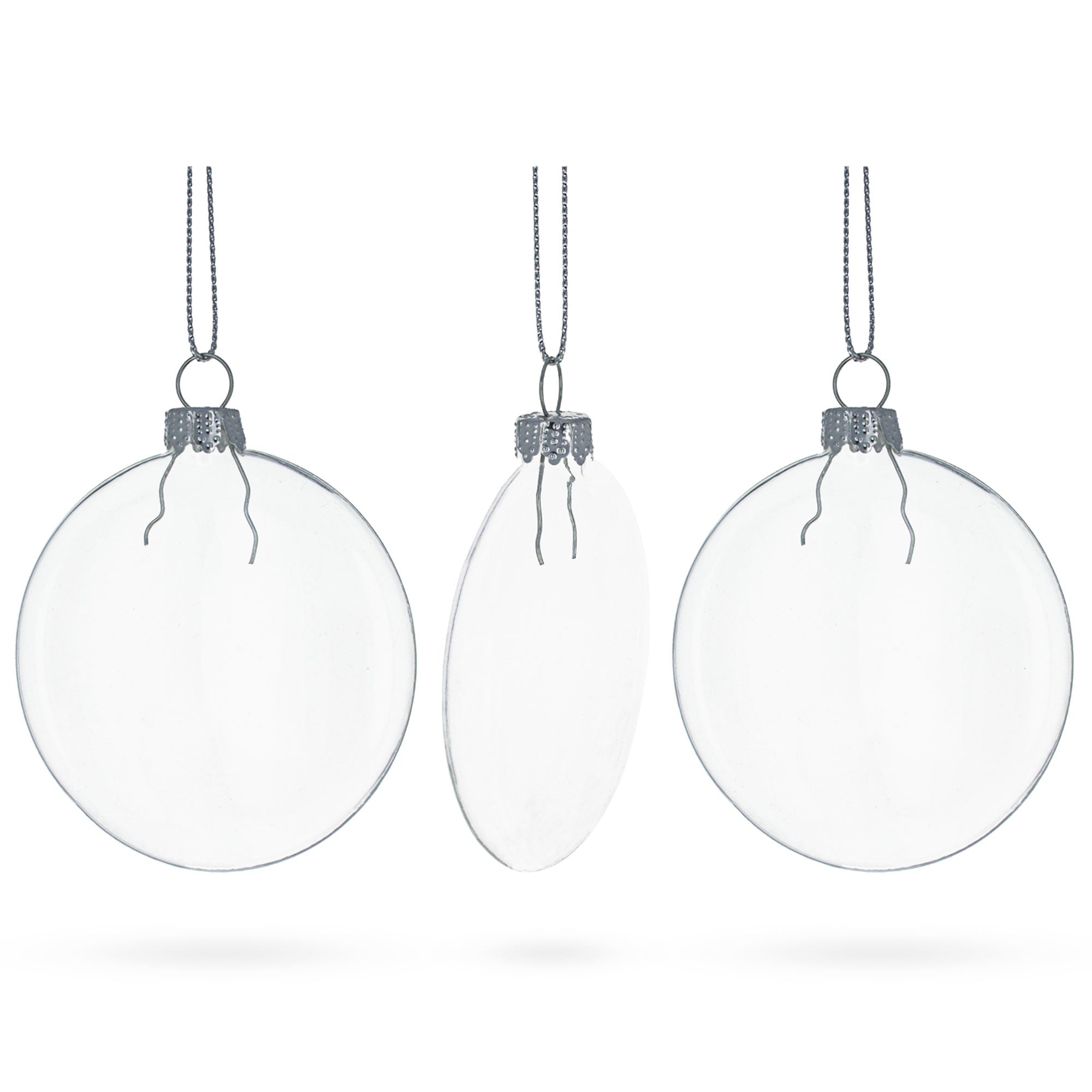 Set Of 3 Flat Disc Clear - Blown Glass Christmas Ornaments 2.85 Inches (73 Mm)