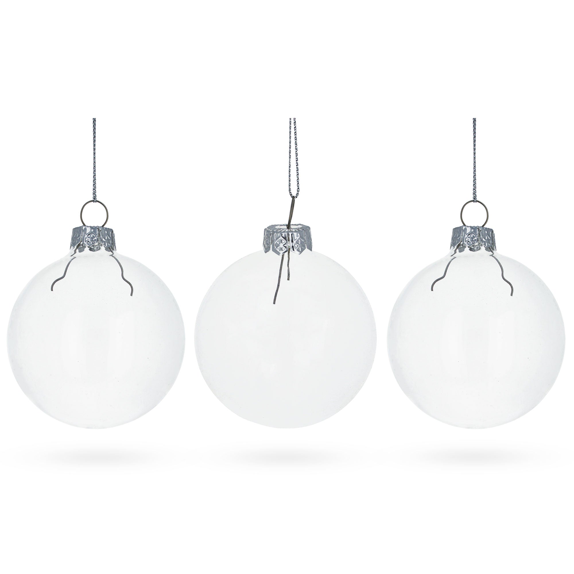 Set Of 3 Clear - Blown Glass Ball Ornament 3.05 Inches (78 Mm)