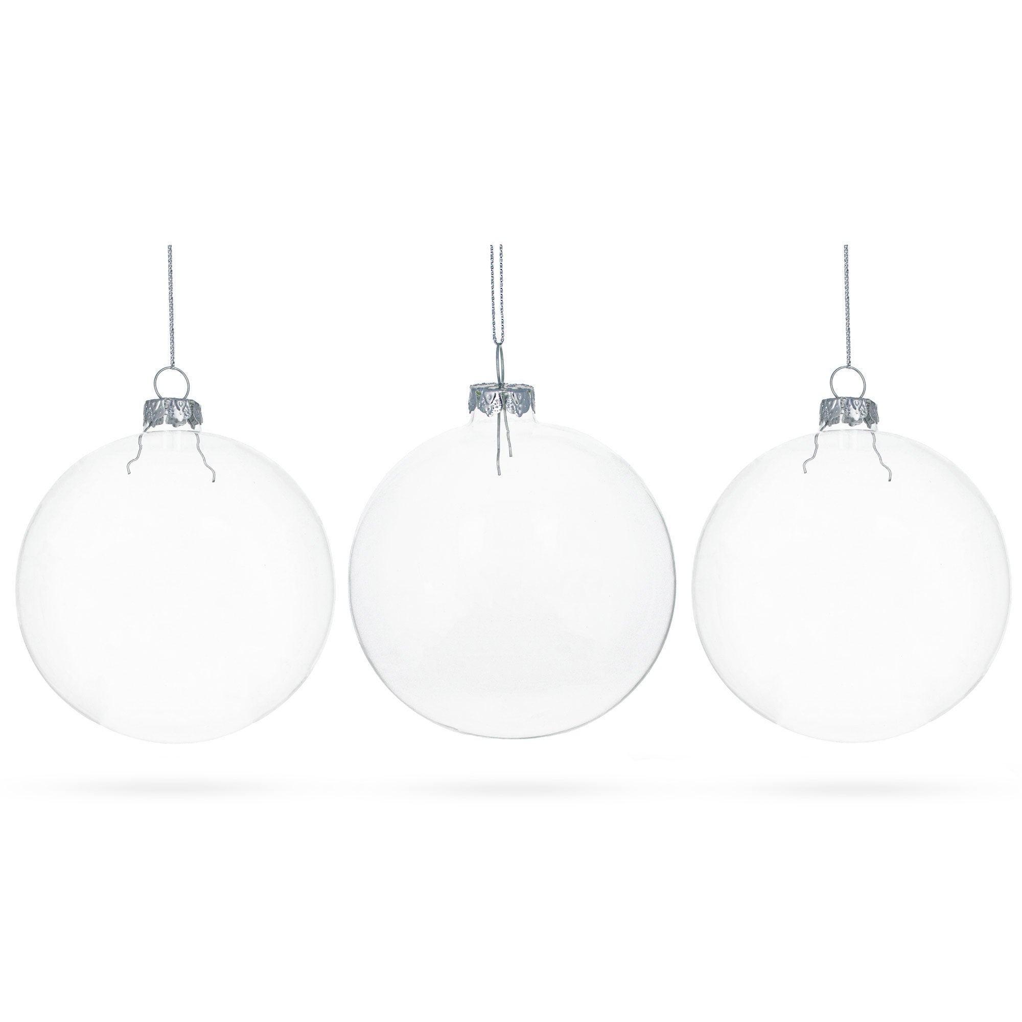 Luxurious Set Of 3 Clear - Blown Glass Ball Christmas Ornaments 4.7 Inches (120 Mm)