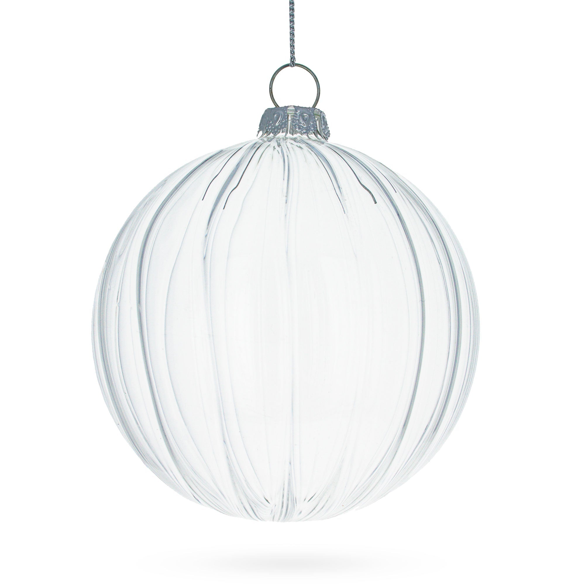 Elegant Set Of 3 Striped Clear - Blown Glass Ball Christmas Ornaments 3.5 Inches