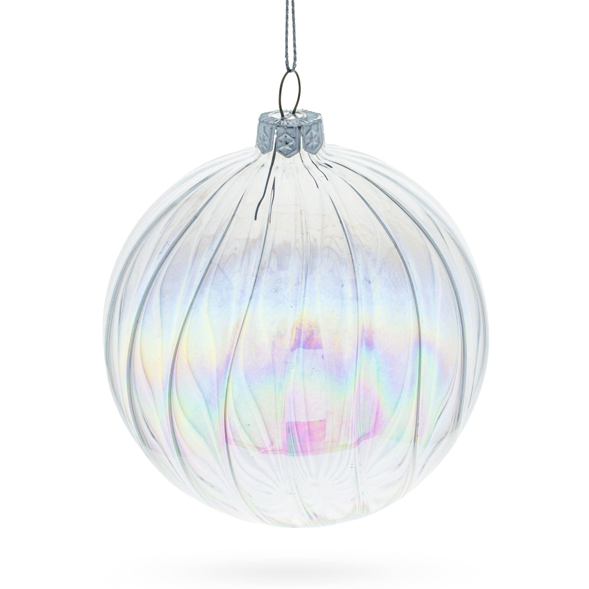 Stunning Set Of 3 Iridescent Clear - Blown Glass Ball Christmas Ornaments 3.6 Inches