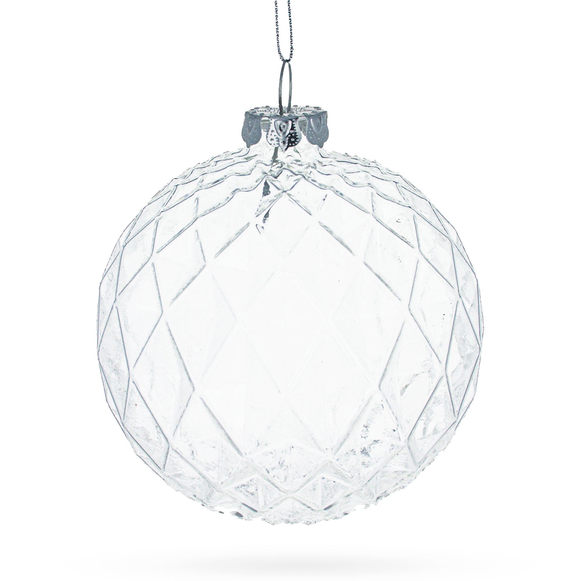 Elegant Trio Of Ribbed Clear - Blown Glass Ball Christmas Ornaments 3.5 Inches