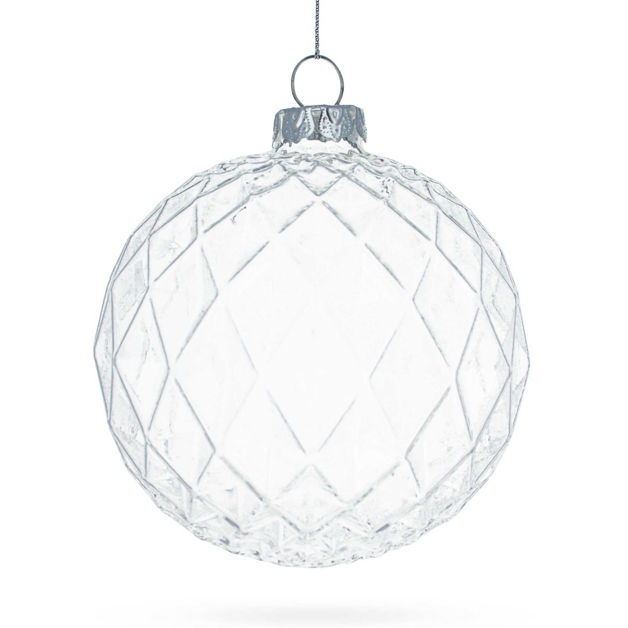 Elegant Trio Of Ribbed Clear - Blown Glass Ball Christmas Ornaments 3.5 Inches