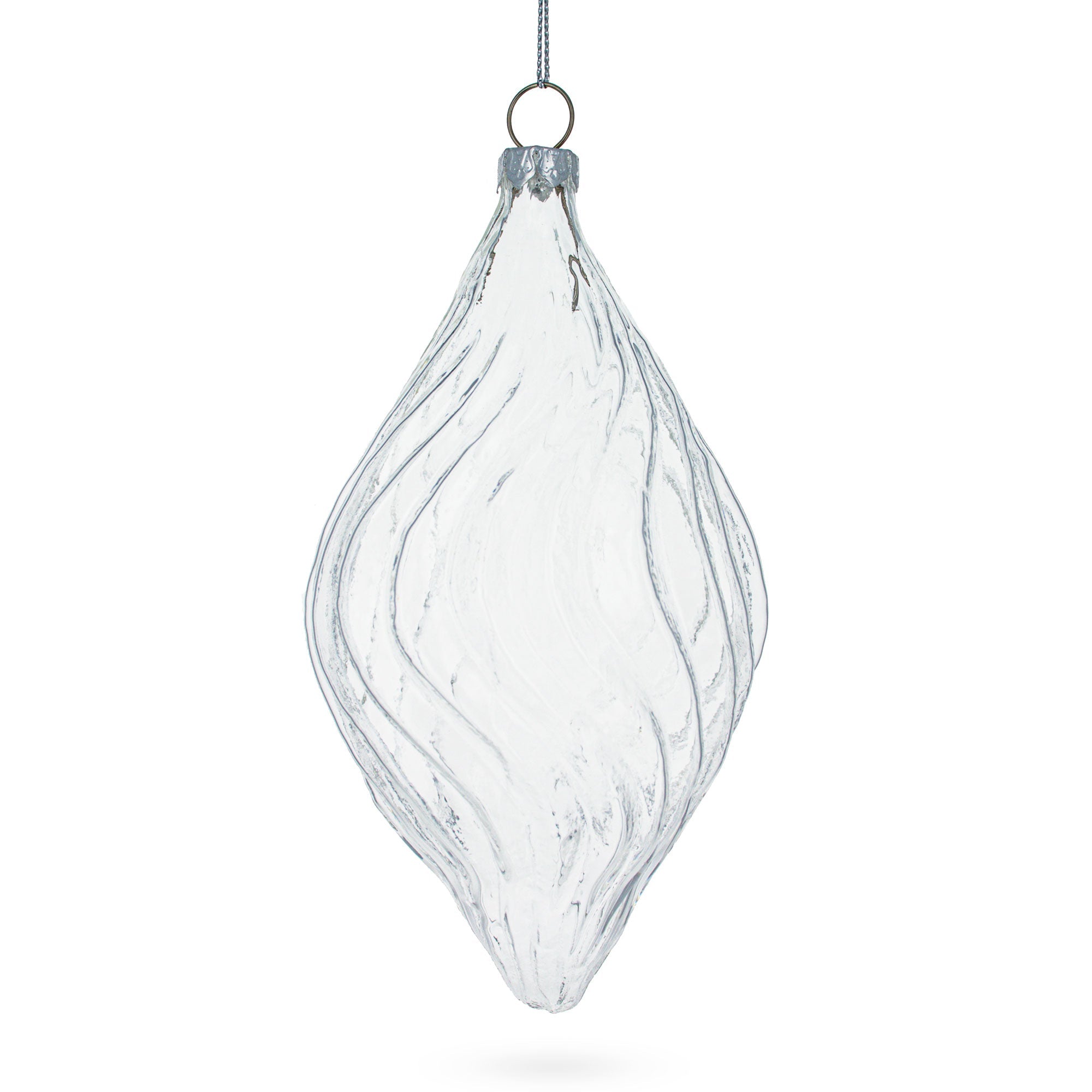 Elegant Set Of 3 Curvy Striped Rhombus Finial Clear - Blown Glass Christmas Ornaments 5.8 Inches