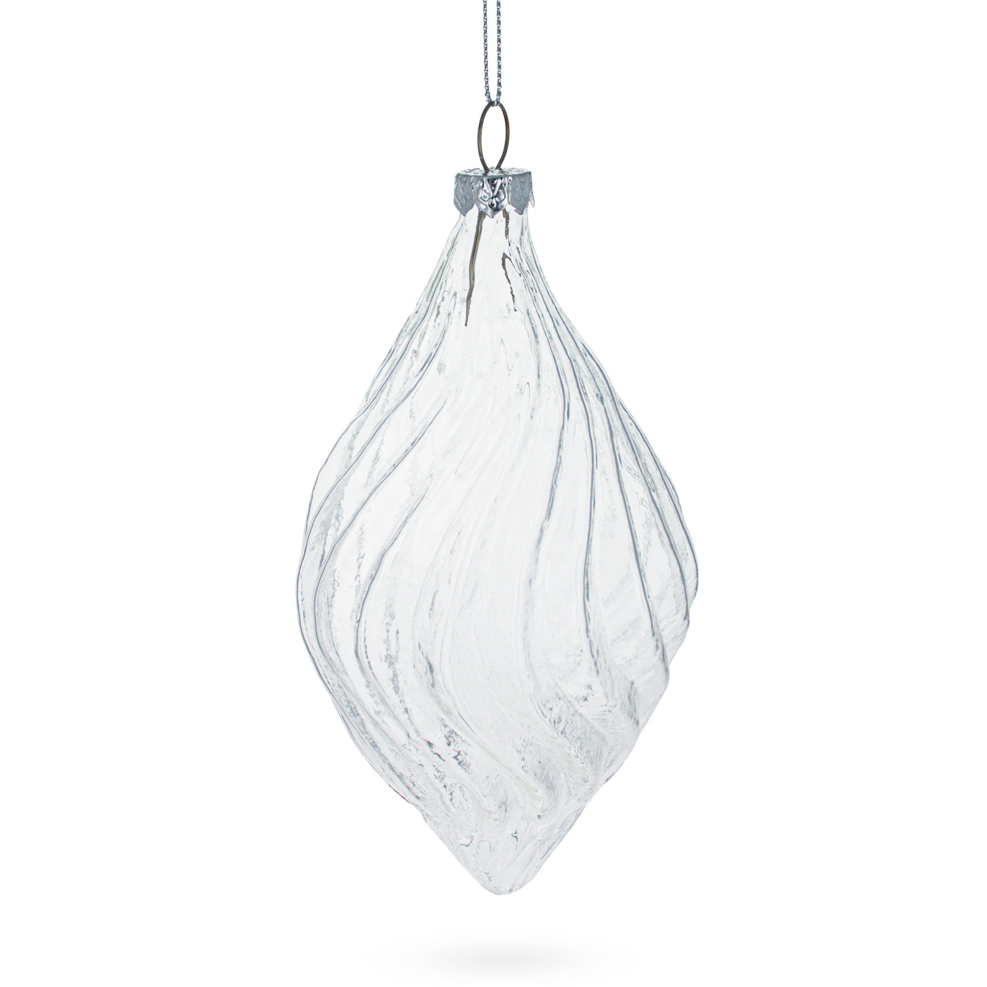 Elegant Set Of 3 Curvy Striped Rhombus Finial Clear - Blown Glass Christmas Ornaments 5.8 Inches