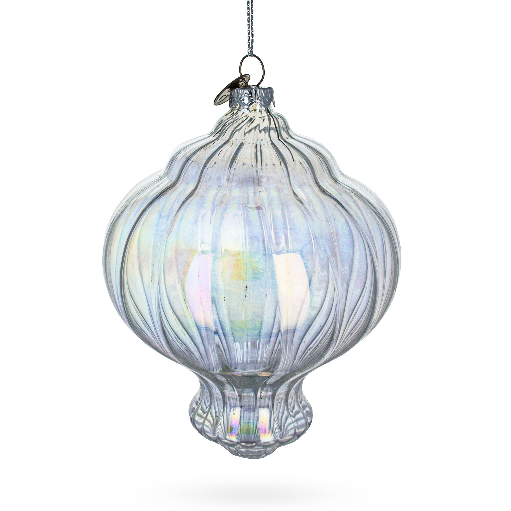 Lantern Shape Finial Clear - Blown Glass Christmas Ornament 5.3 Inches