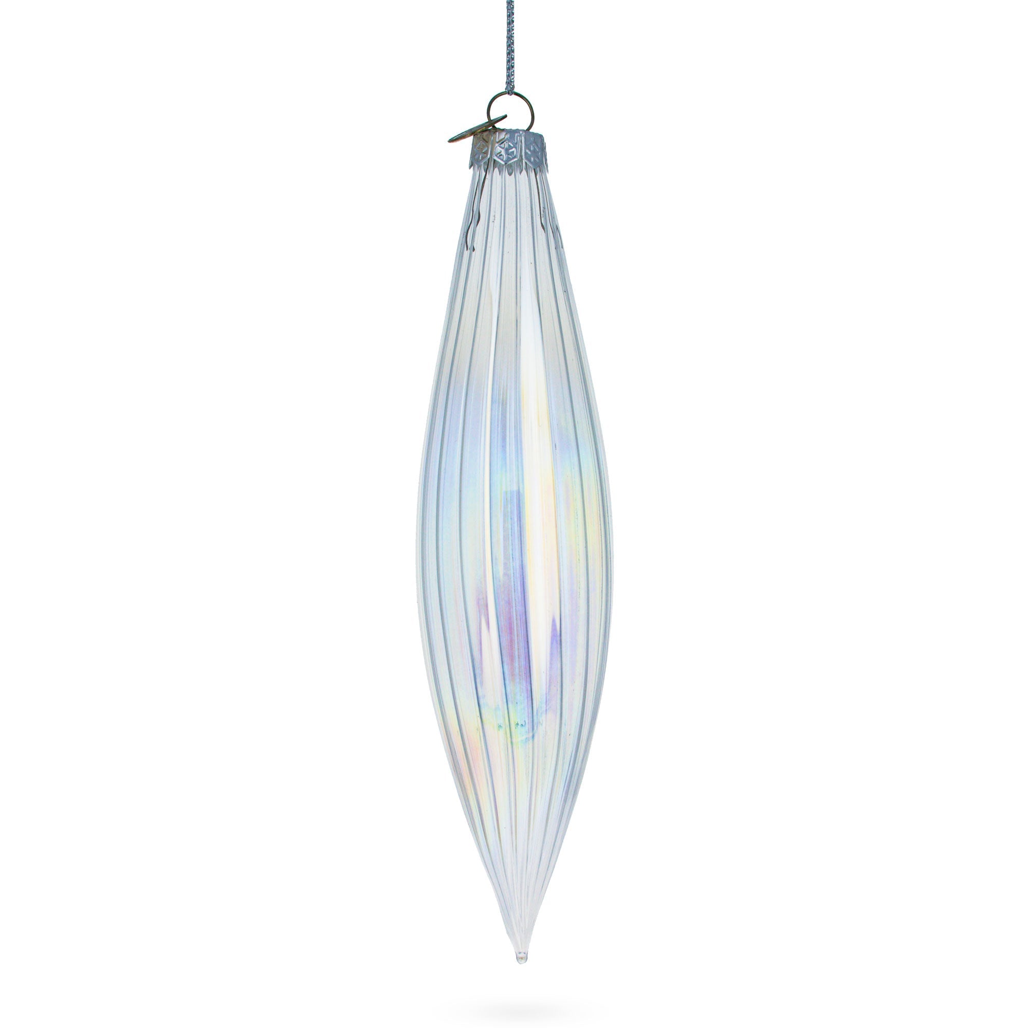 Iridescent Clear - Blown Glass Icicle Christmas Ornament 6.9 Inches