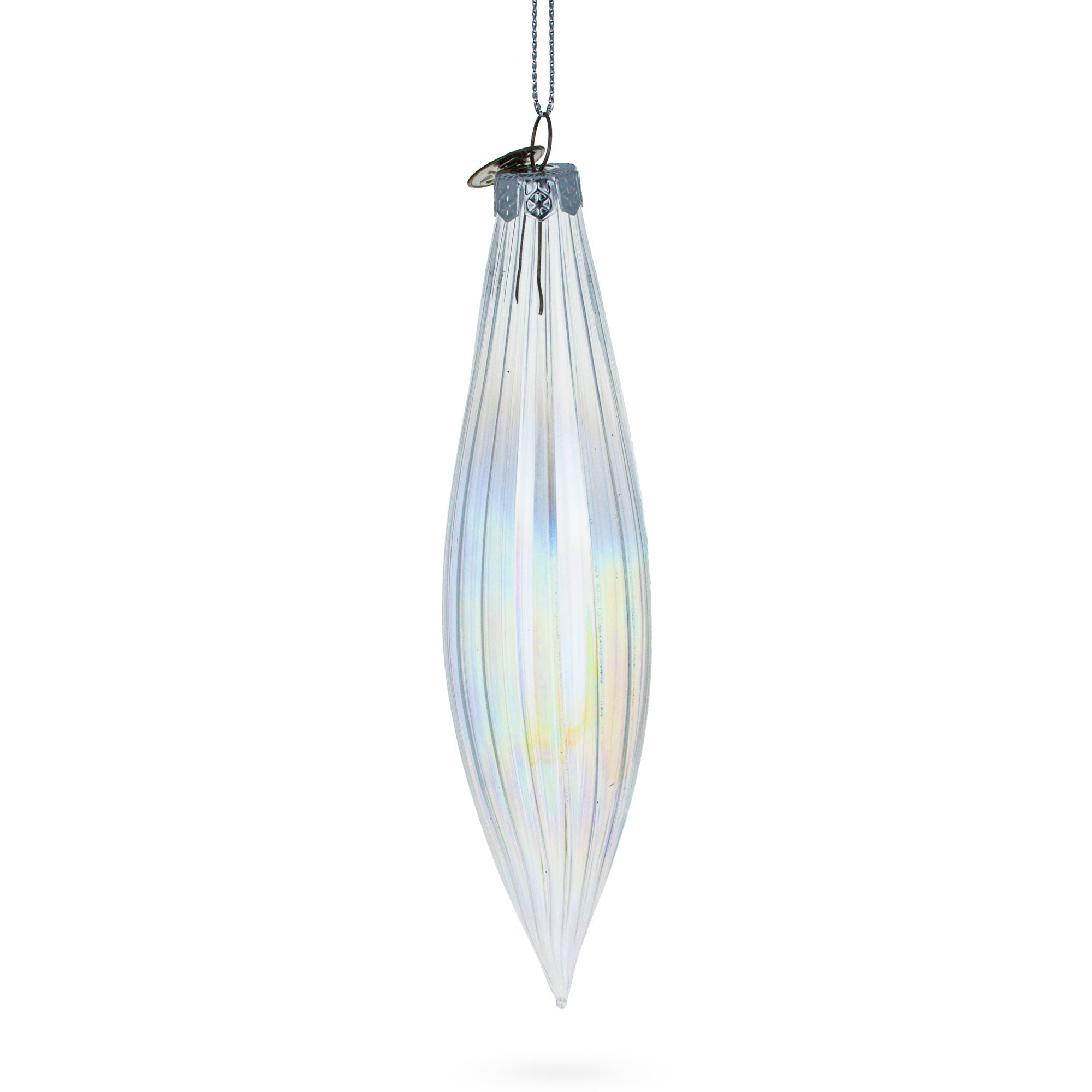 Iridescent Clear - Blown Glass Icicle Christmas Ornament 6.9 Inches