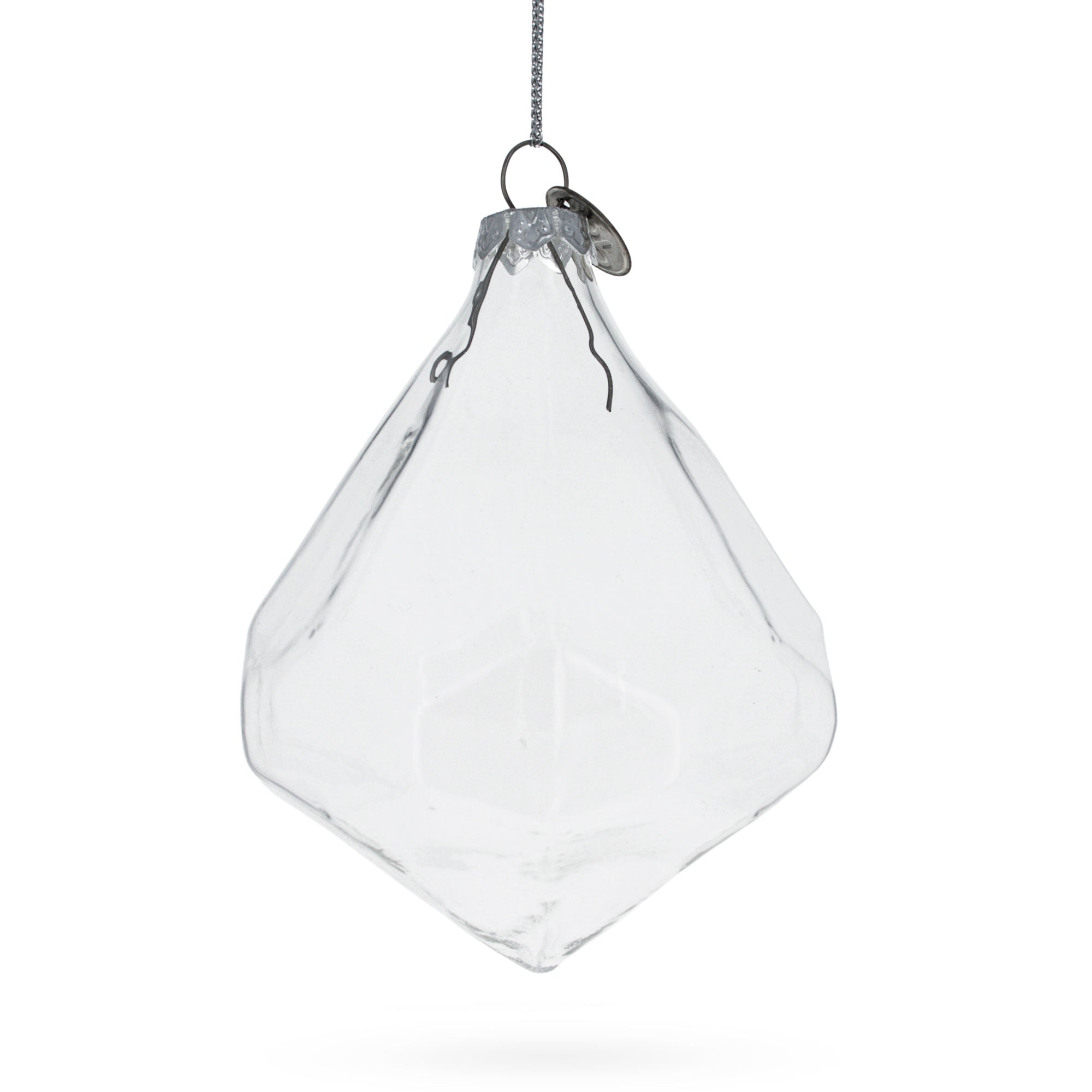 Diamond Shape - Blown Clear Glass Christmas Ornament 3.6 Inches